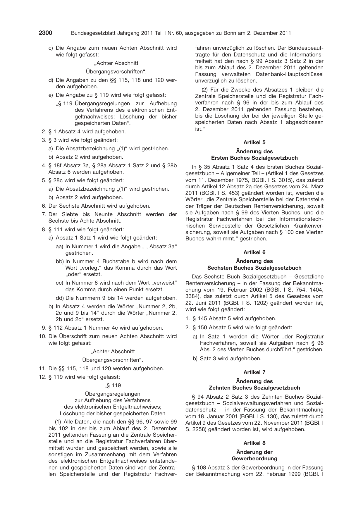 BGBl. 2011, Seite 2300 — Originalseite als Abbildung