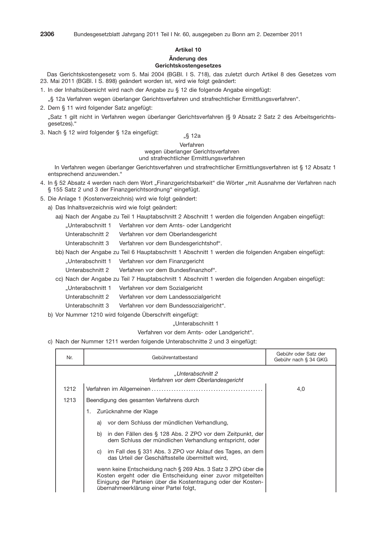 BGBl. 2011, Seite 2306 — Originalseite als Abbildung