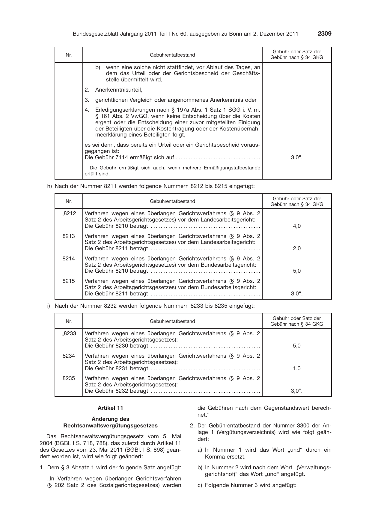 BGBl. 2011, Seite 2309 — Originalseite als Abbildung