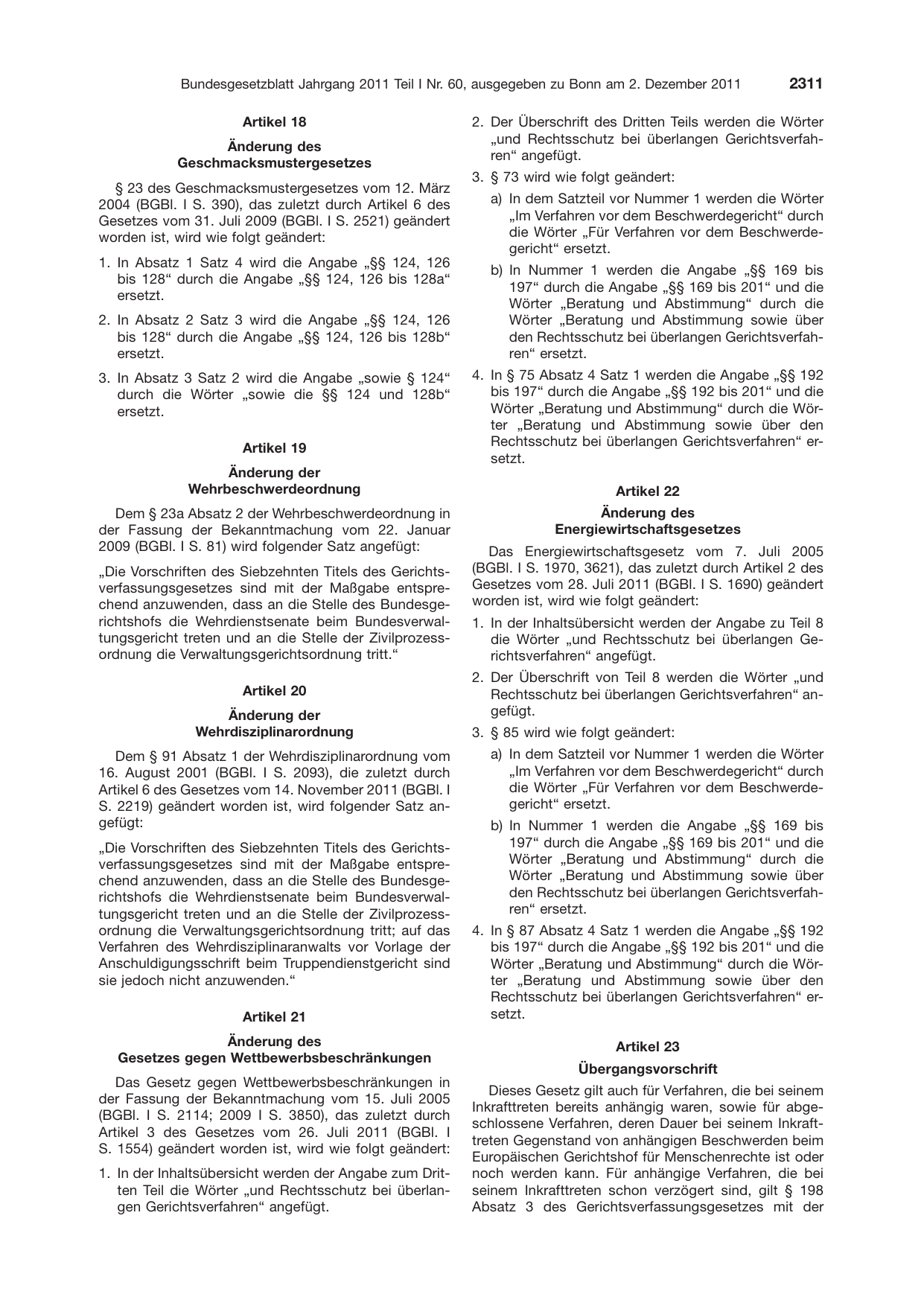 BGBl. 2011, Seite 2311 — Originalseite als Abbildung