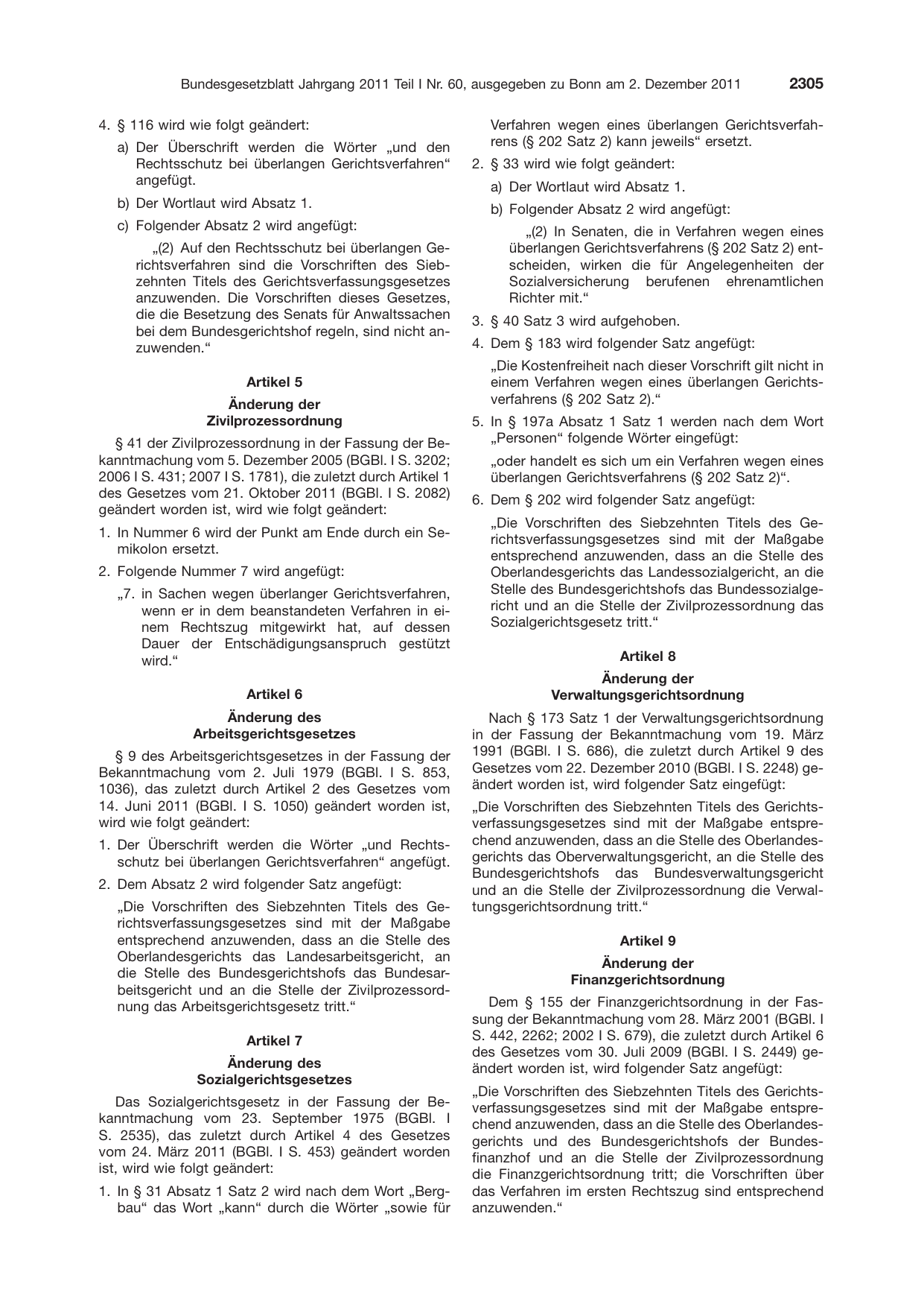 BGBl. 2011, Seite 2305 — Originalseite als Abbildung