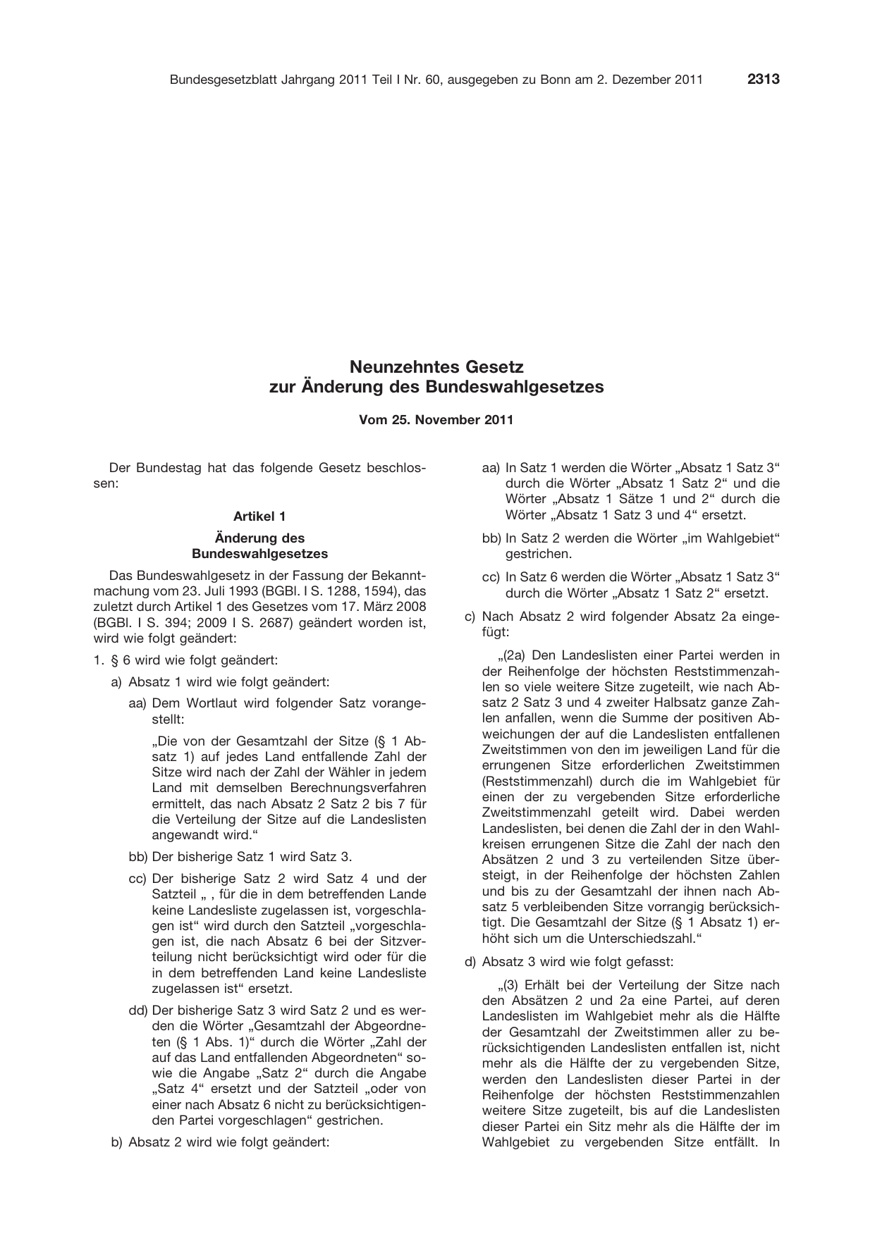 BGBl. 2011, Seite 2313 — Originalseite als Abbildung