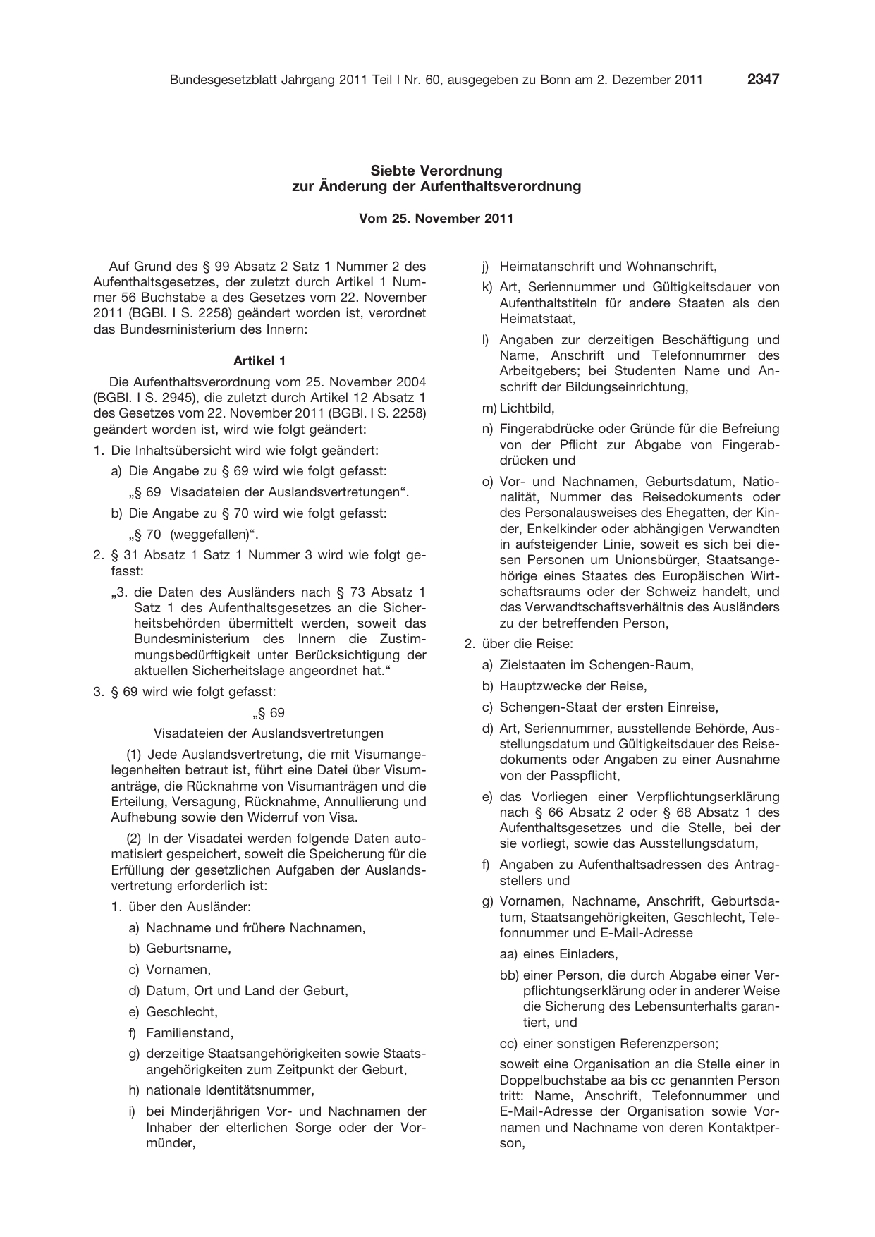 BGBl. 2011, Seite 2347 — Originalseite als Abbildung