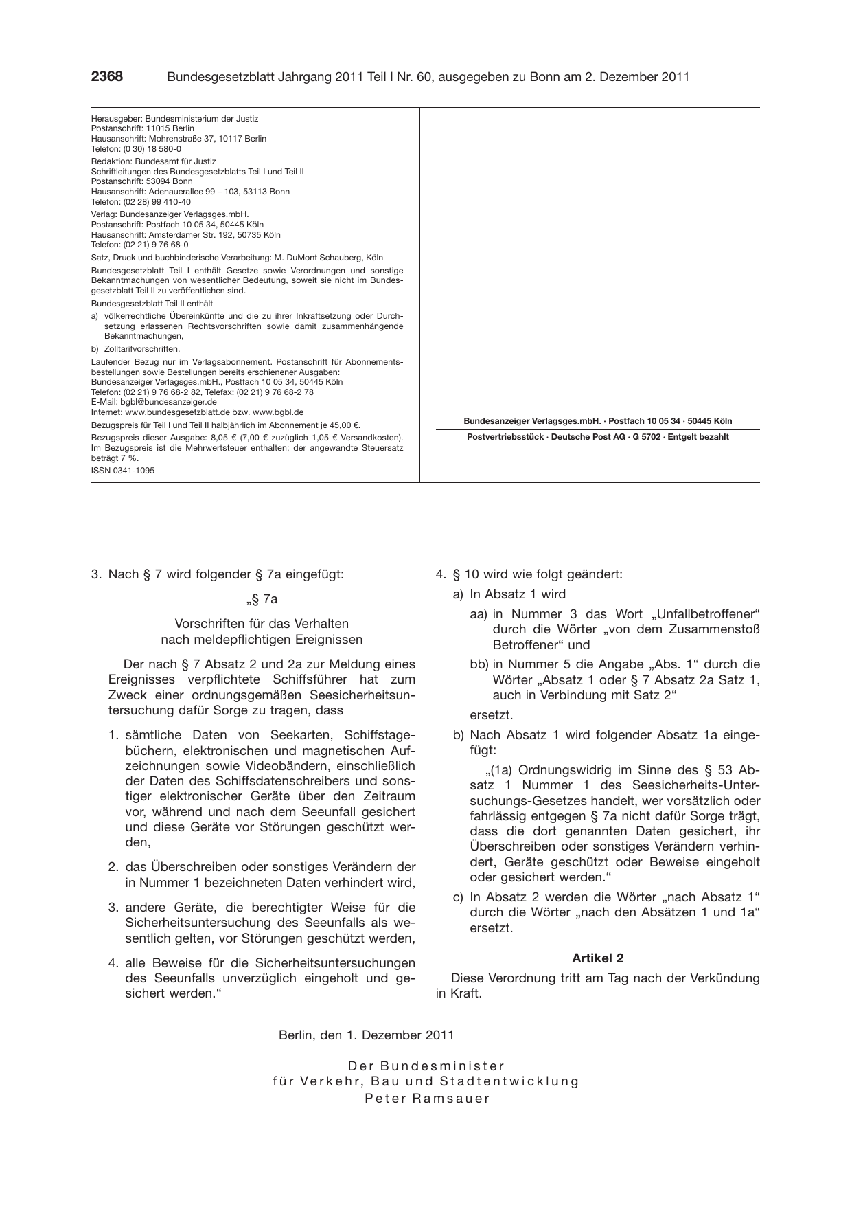BGBl. 2011, Seite 2368 — Originalseite als Abbildung