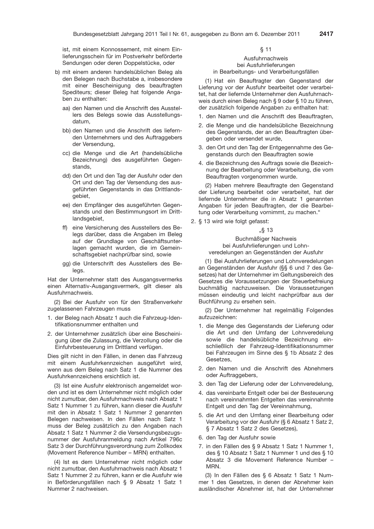 BGBl. 2011, Seite 2417 — Originalseite als Abbildung