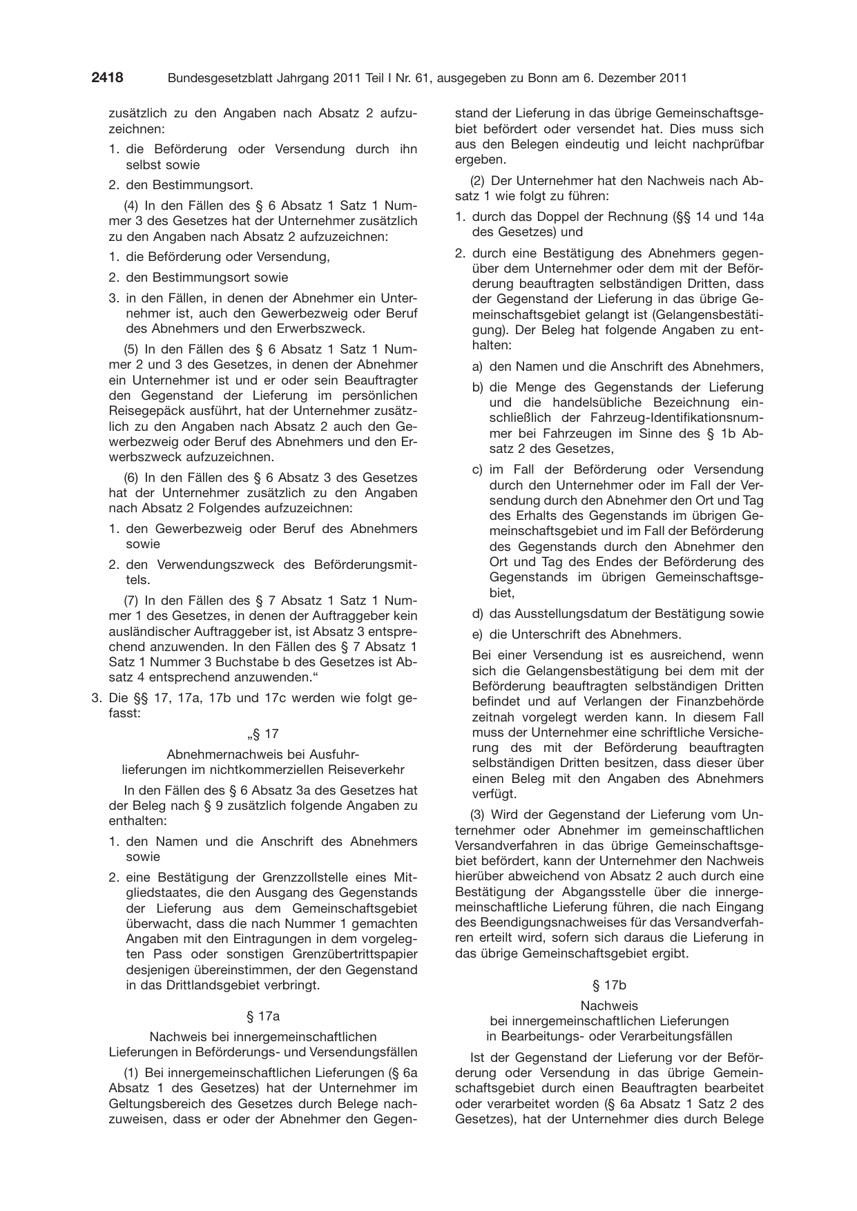 BGBl. 2011, Seite 2418 — Originalseite als Abbildung