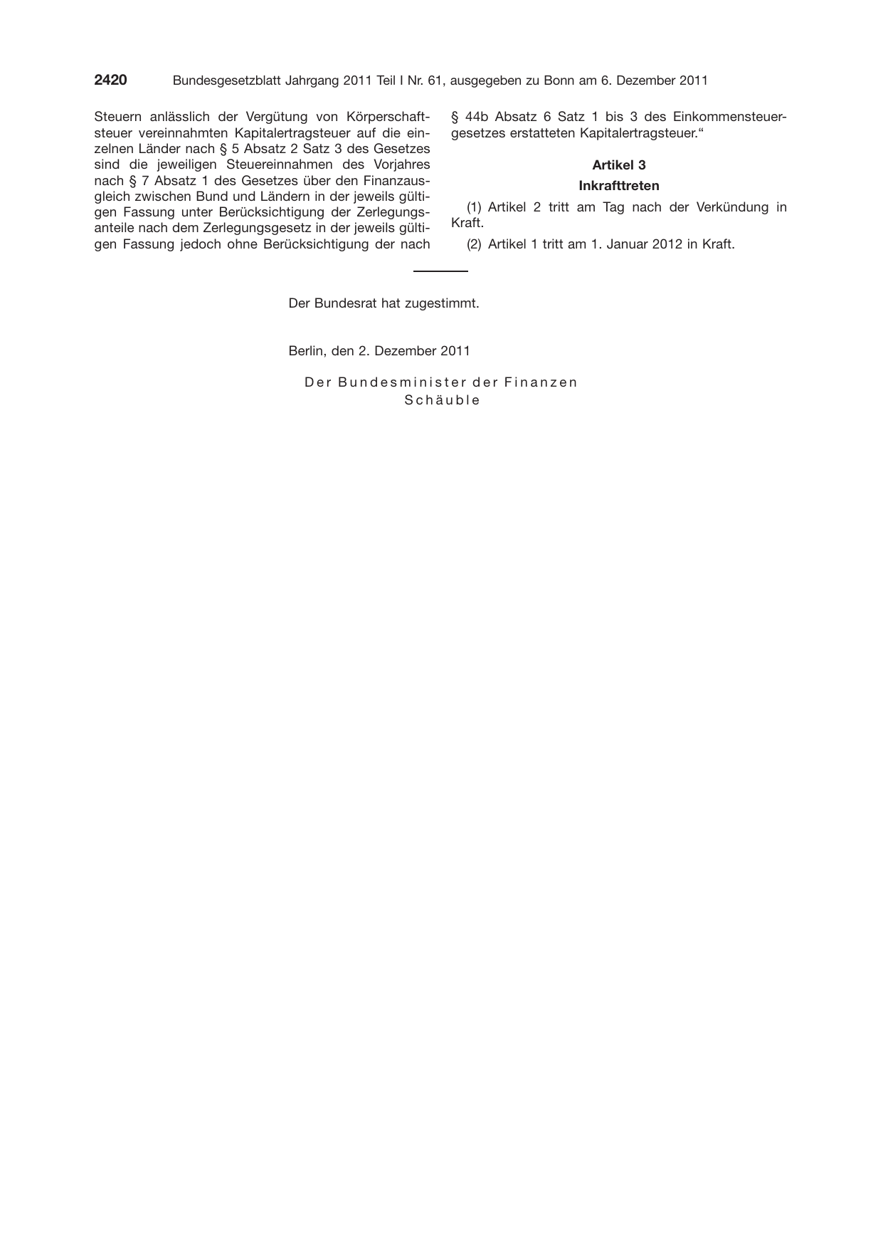 BGBl. 2011, Seite 2420 — Originalseite als Abbildung