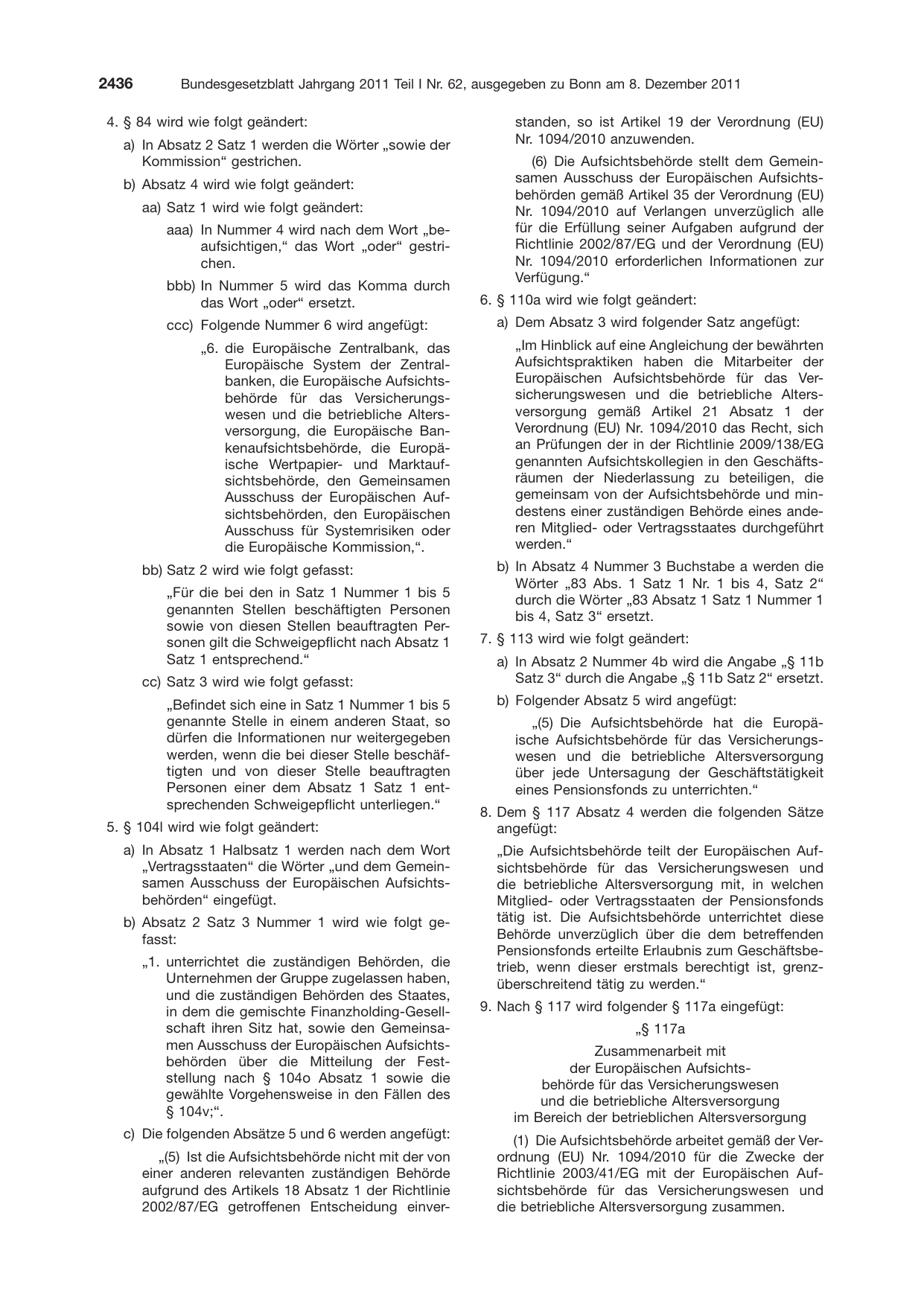 BGBl. 2011, Seite 2436 — Originalseite als Abbildung