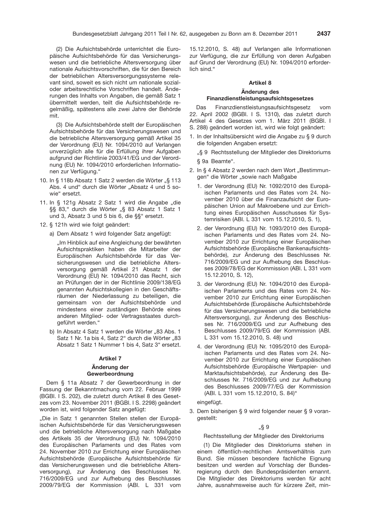 BGBl. 2011, Seite 2437 — Originalseite als Abbildung