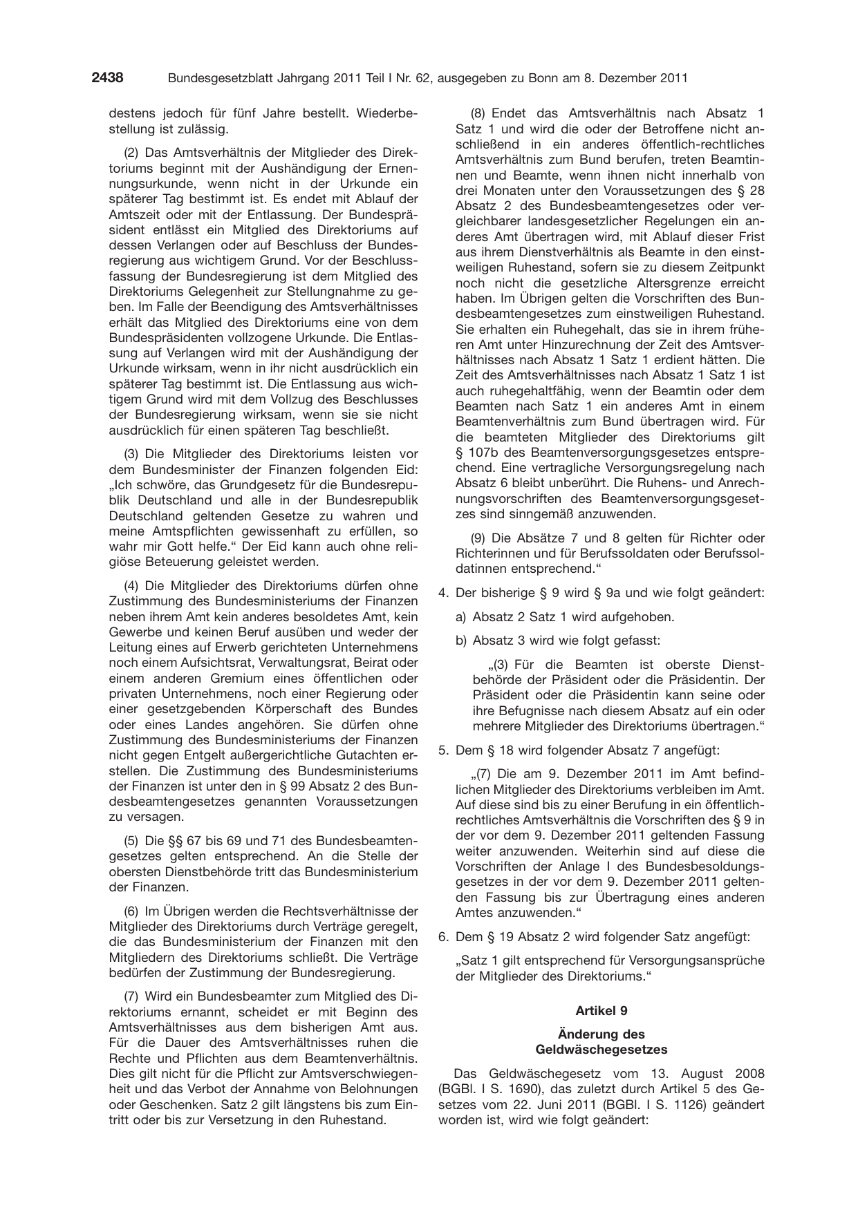 BGBl. 2011, Seite 2438 — Originalseite als Abbildung