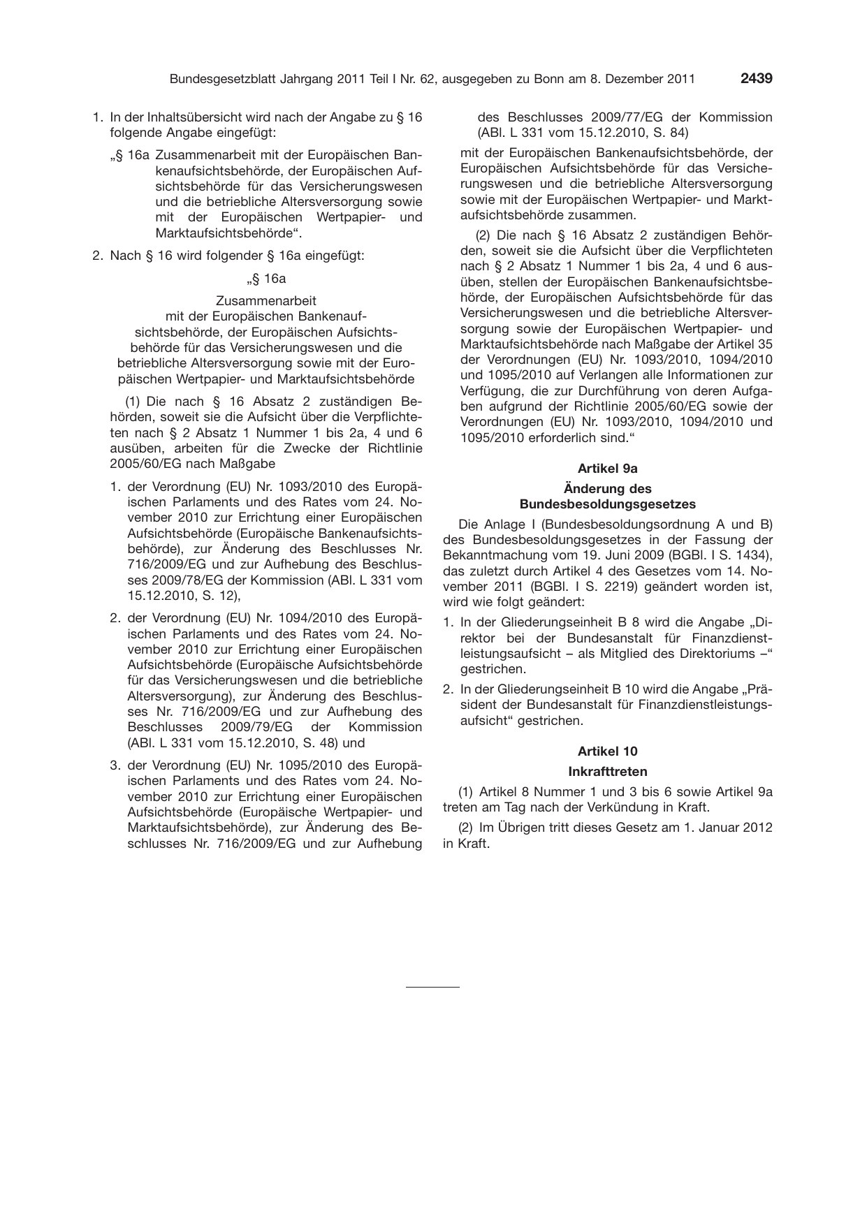BGBl. 2011, Seite 2439 — Originalseite als Abbildung