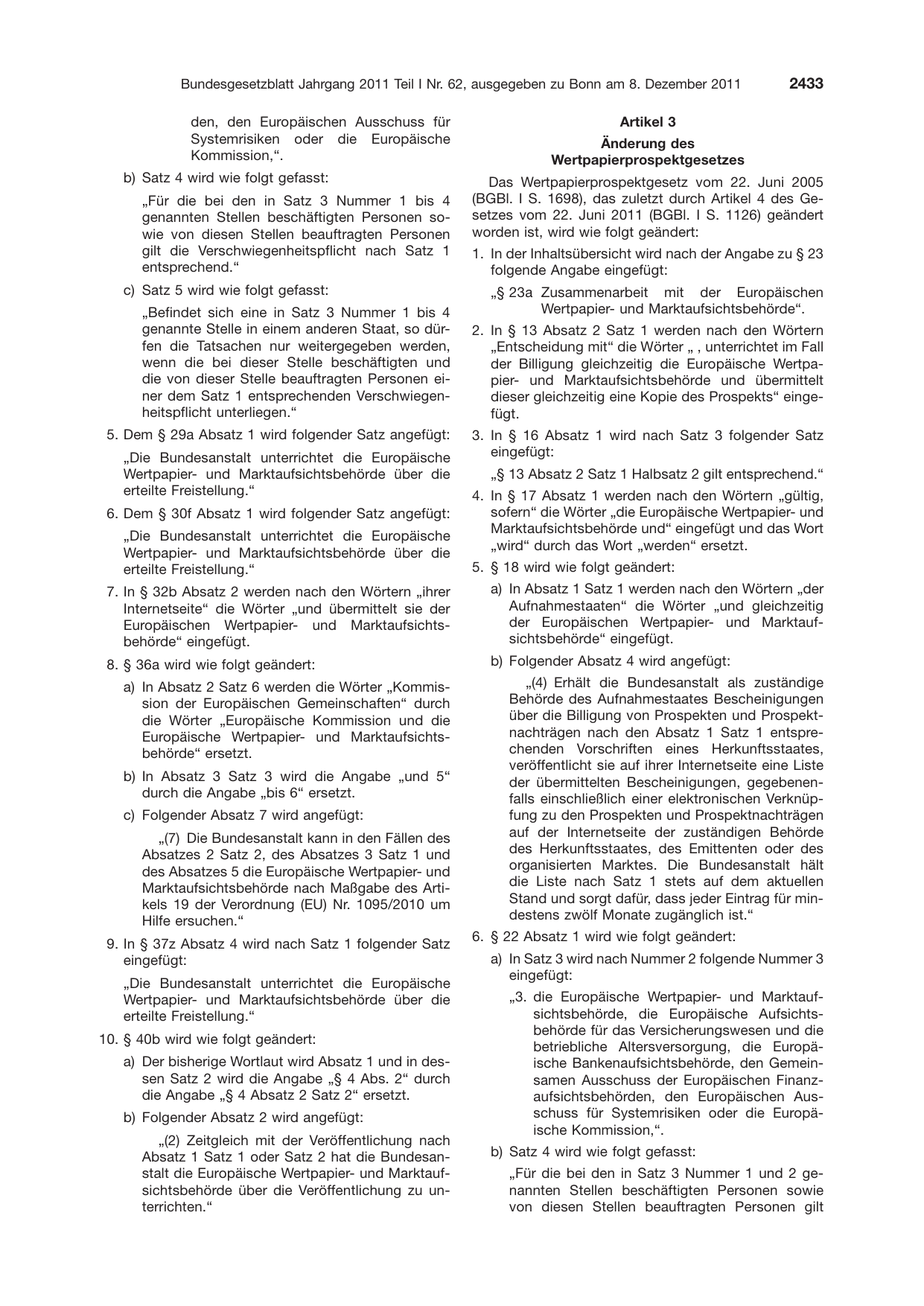 BGBl. 2011, Seite 2433 — Originalseite als Abbildung