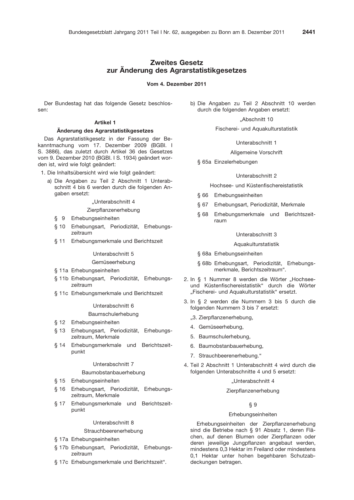 BGBl. 2011, Seite 2441 — Originalseite als Abbildung
