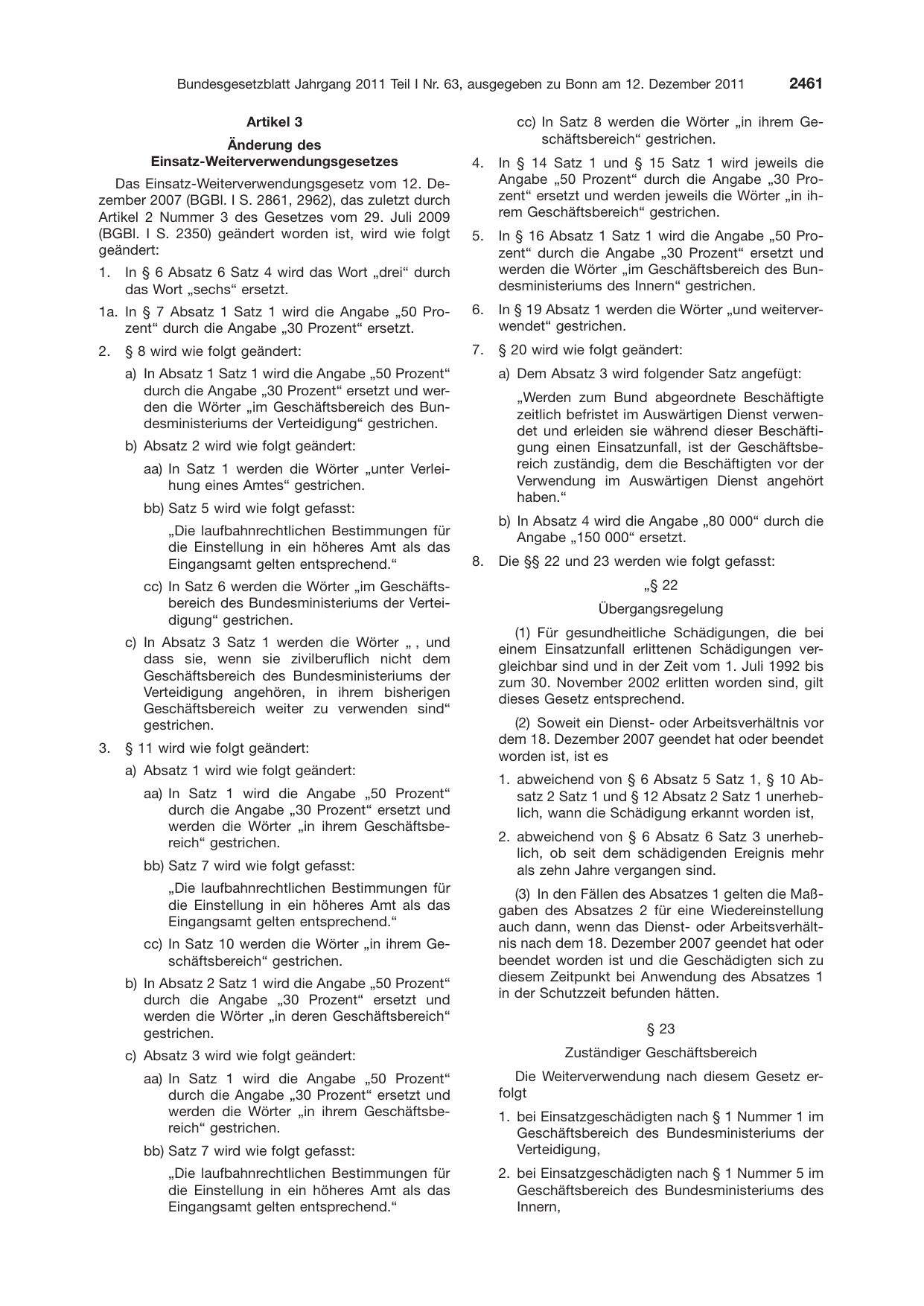 BGBl. 2011, Seite 2461 — Originalseite als Abbildung