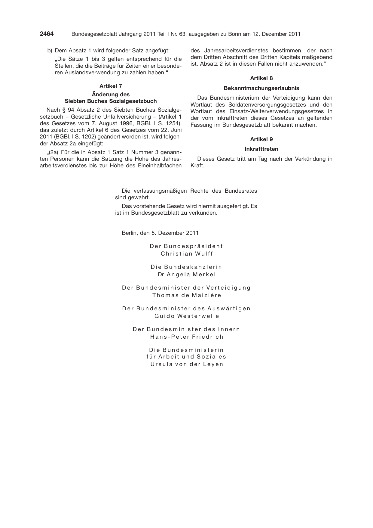 BGBl. 2011, Seite 2464 — Originalseite als Abbildung