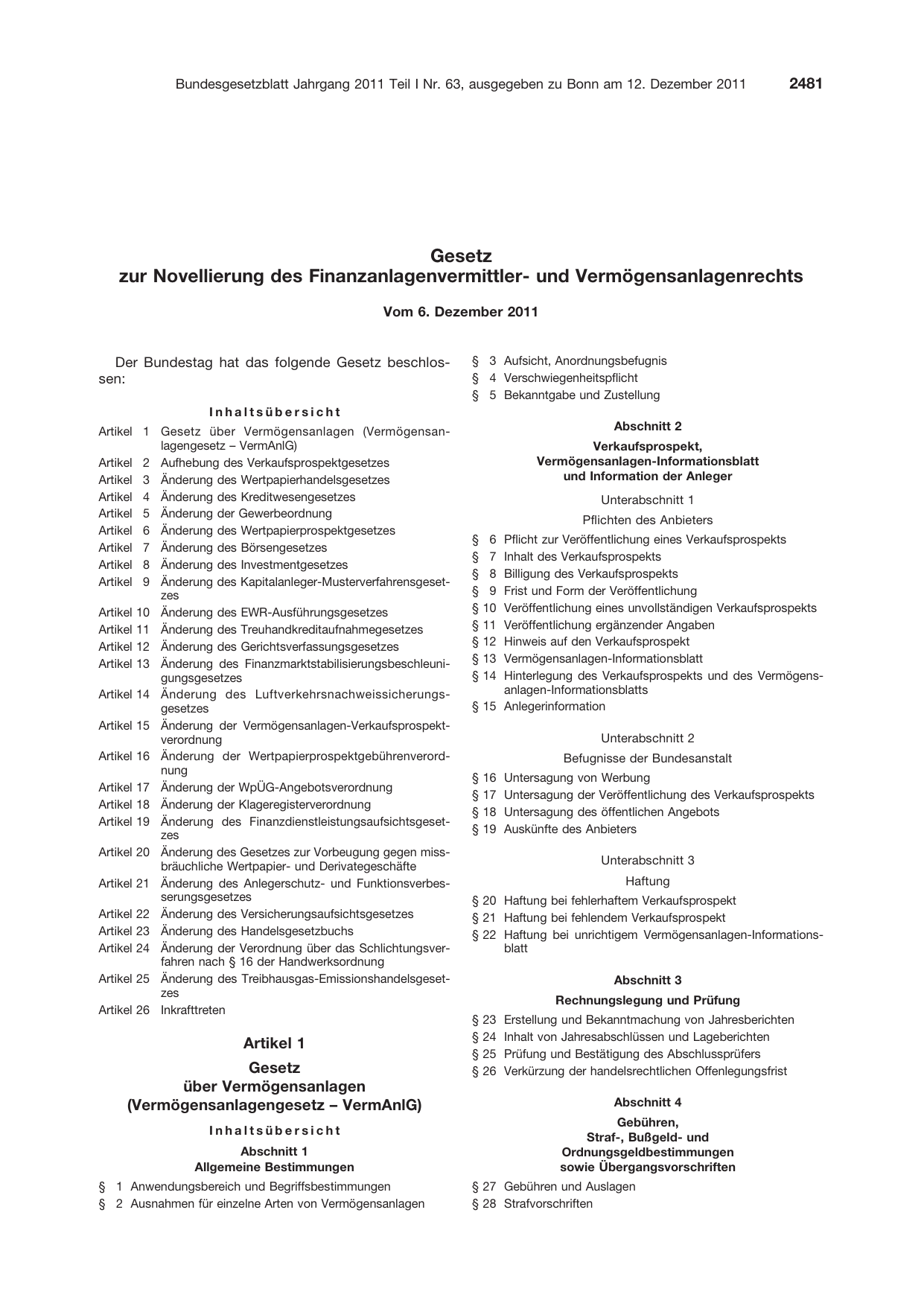 BGBl. 2011, Seite 2481 — Originalseite als Abbildung