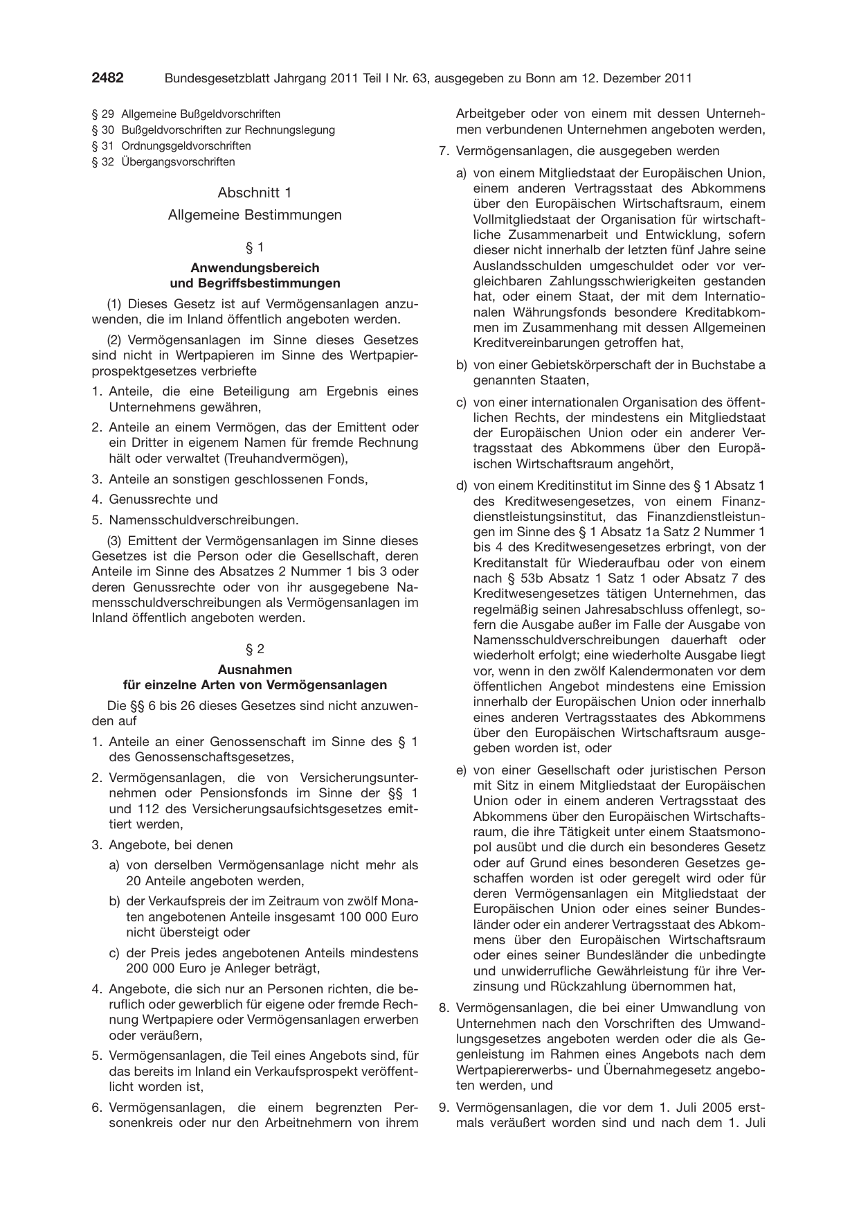 BGBl. 2011, Seite 2482 — Originalseite als Abbildung