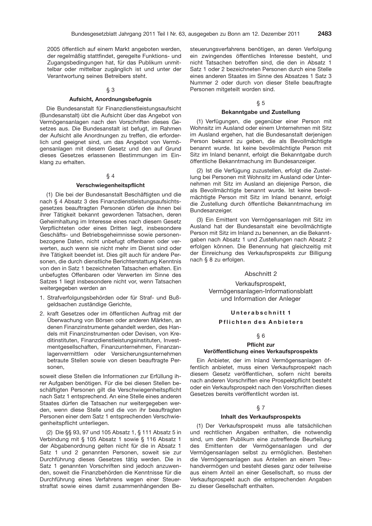 BGBl. 2011, Seite 2483 — Originalseite als Abbildung