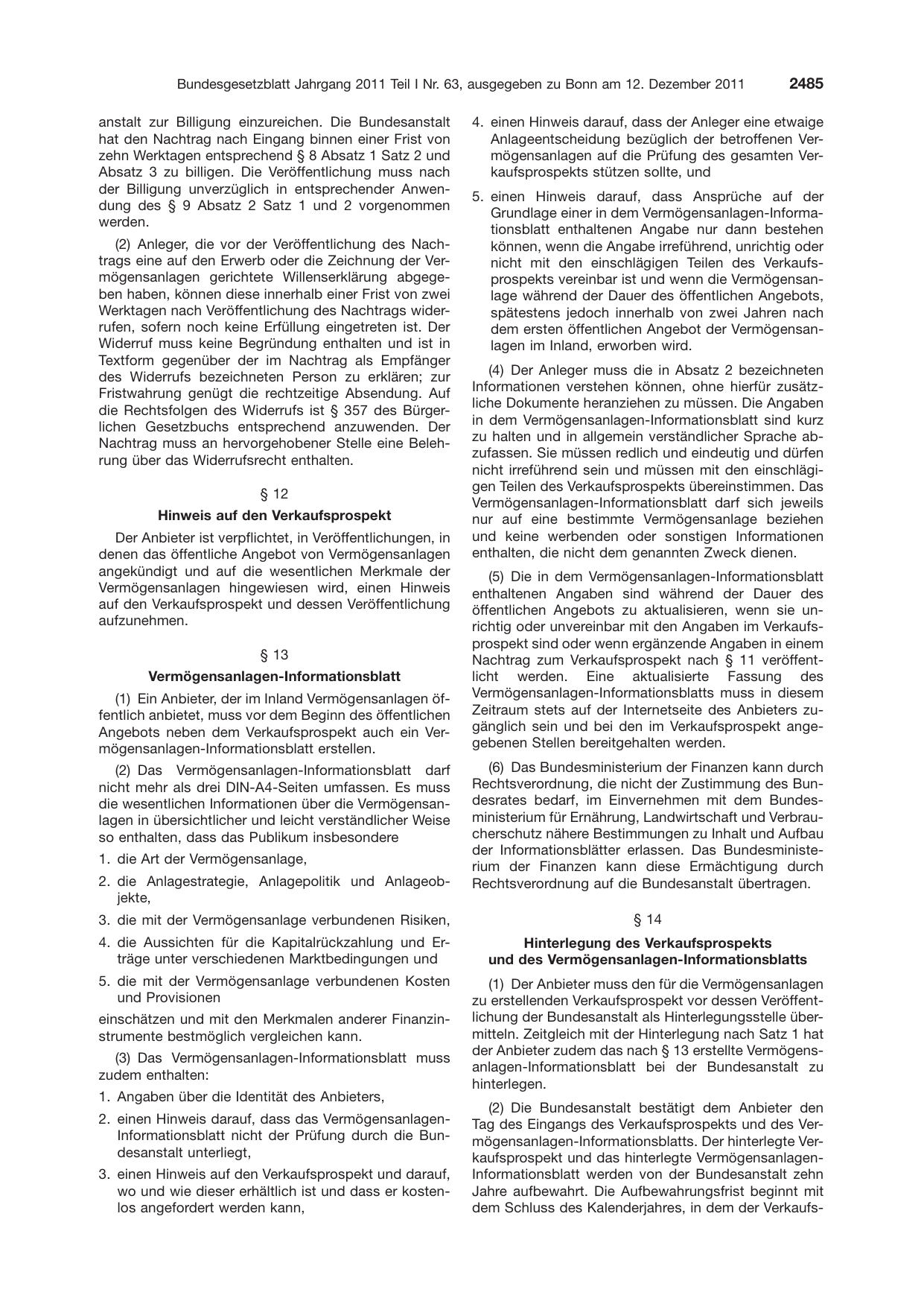 BGBl. 2011, Seite 2485 — Originalseite als Abbildung