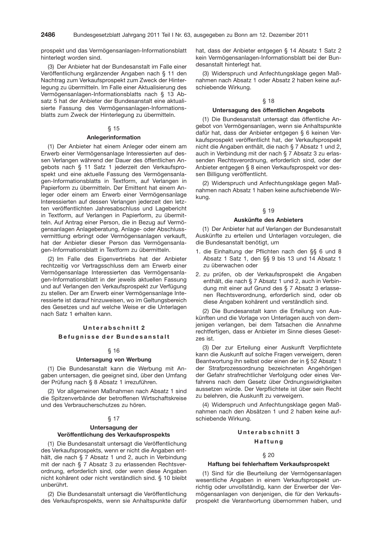 BGBl. 2011, Seite 2486 — Originalseite als Abbildung