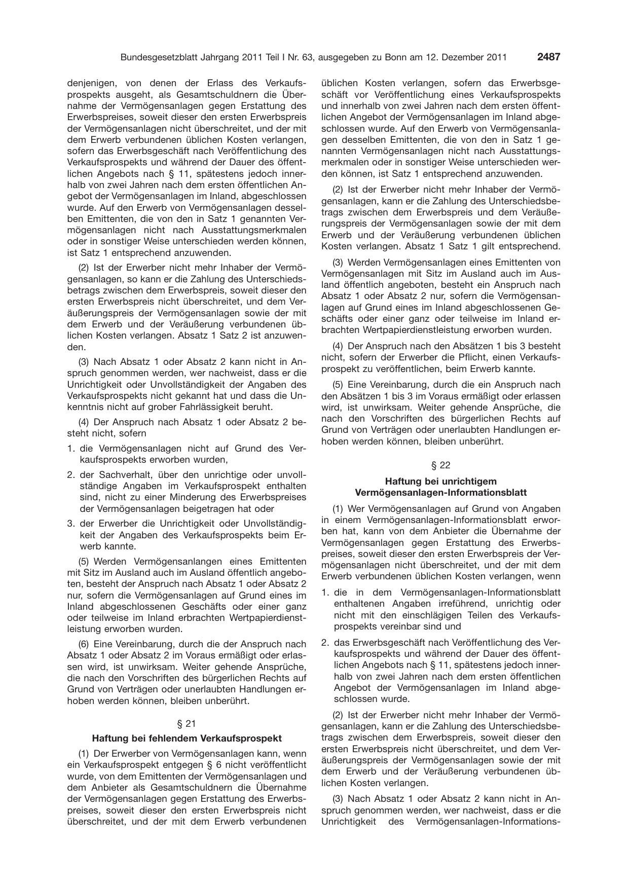 BGBl. 2011, Seite 2487 — Originalseite als Abbildung