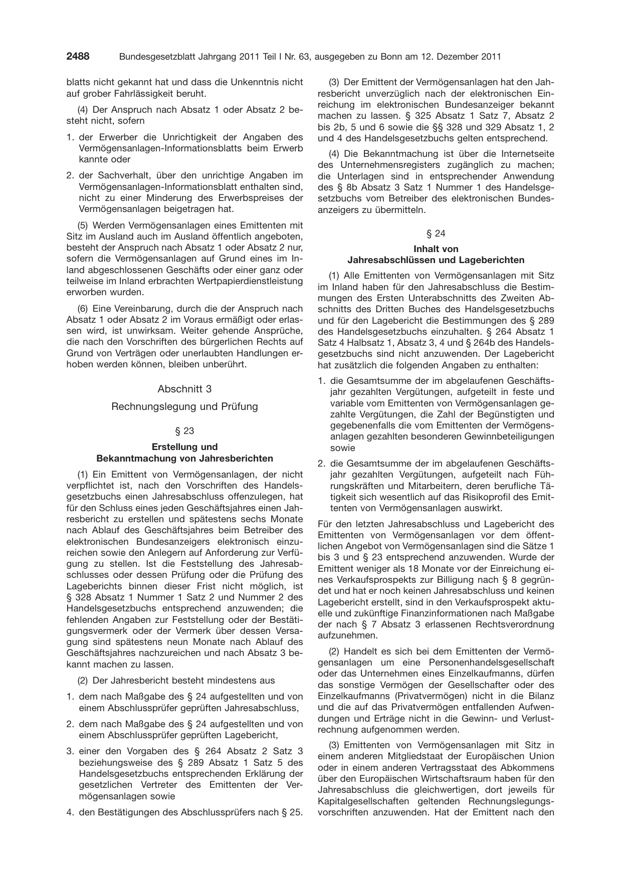 BGBl. 2011, Seite 2488 — Originalseite als Abbildung