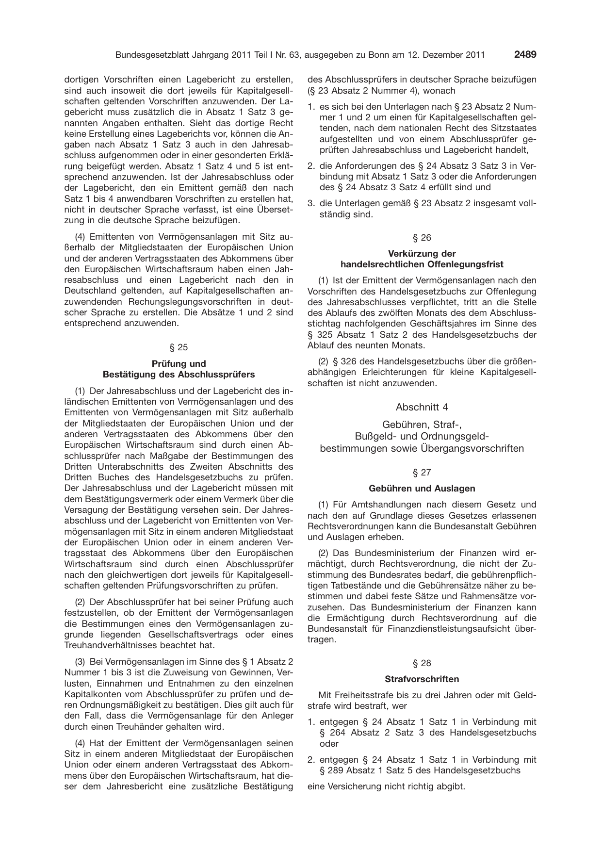 BGBl. 2011, Seite 2489 — Originalseite als Abbildung