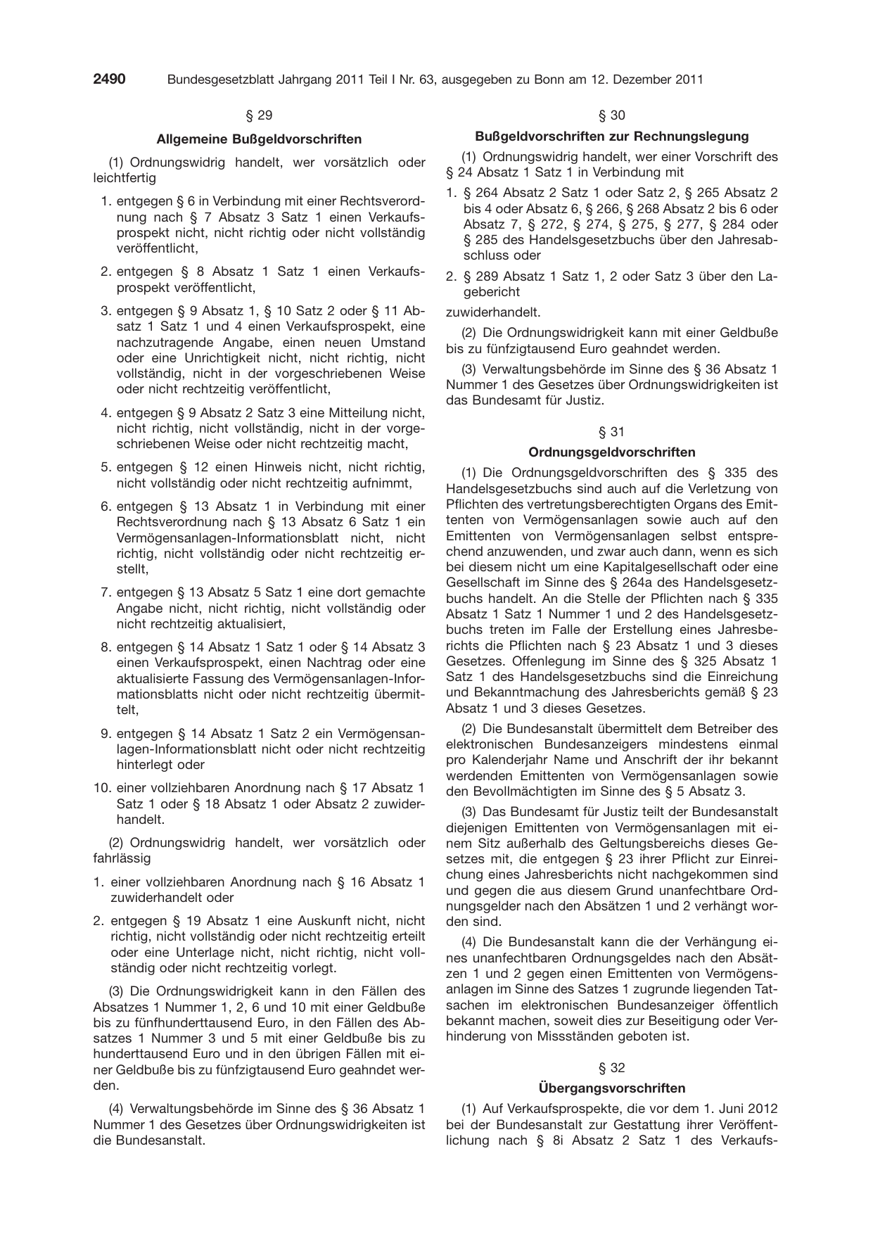 BGBl. 2011, Seite 2490 — Originalseite als Abbildung