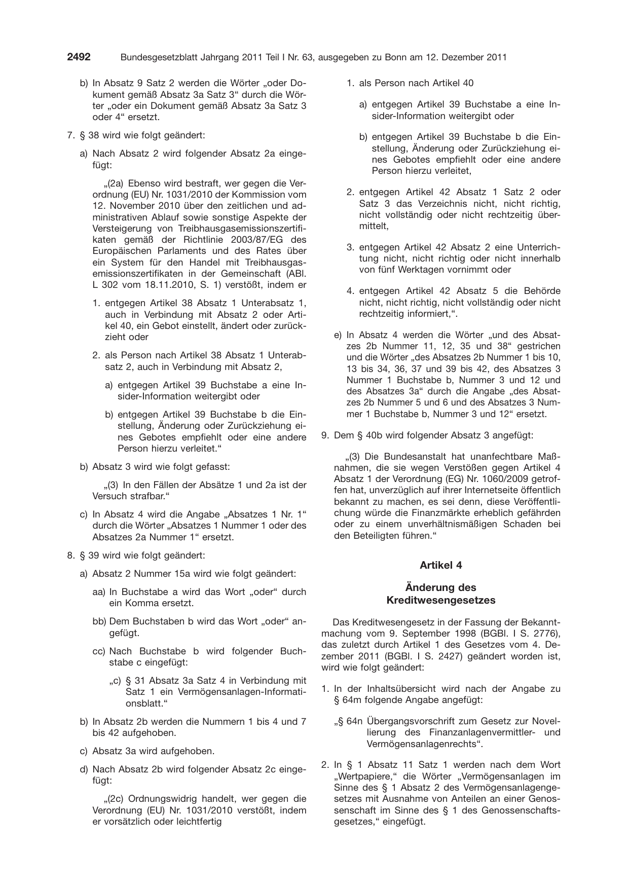 BGBl. 2011, Seite 2492 — Originalseite als Abbildung