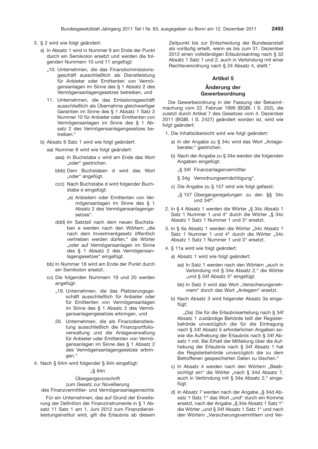 BGBl. 2011, Seite 2493 — Originalseite als Abbildung