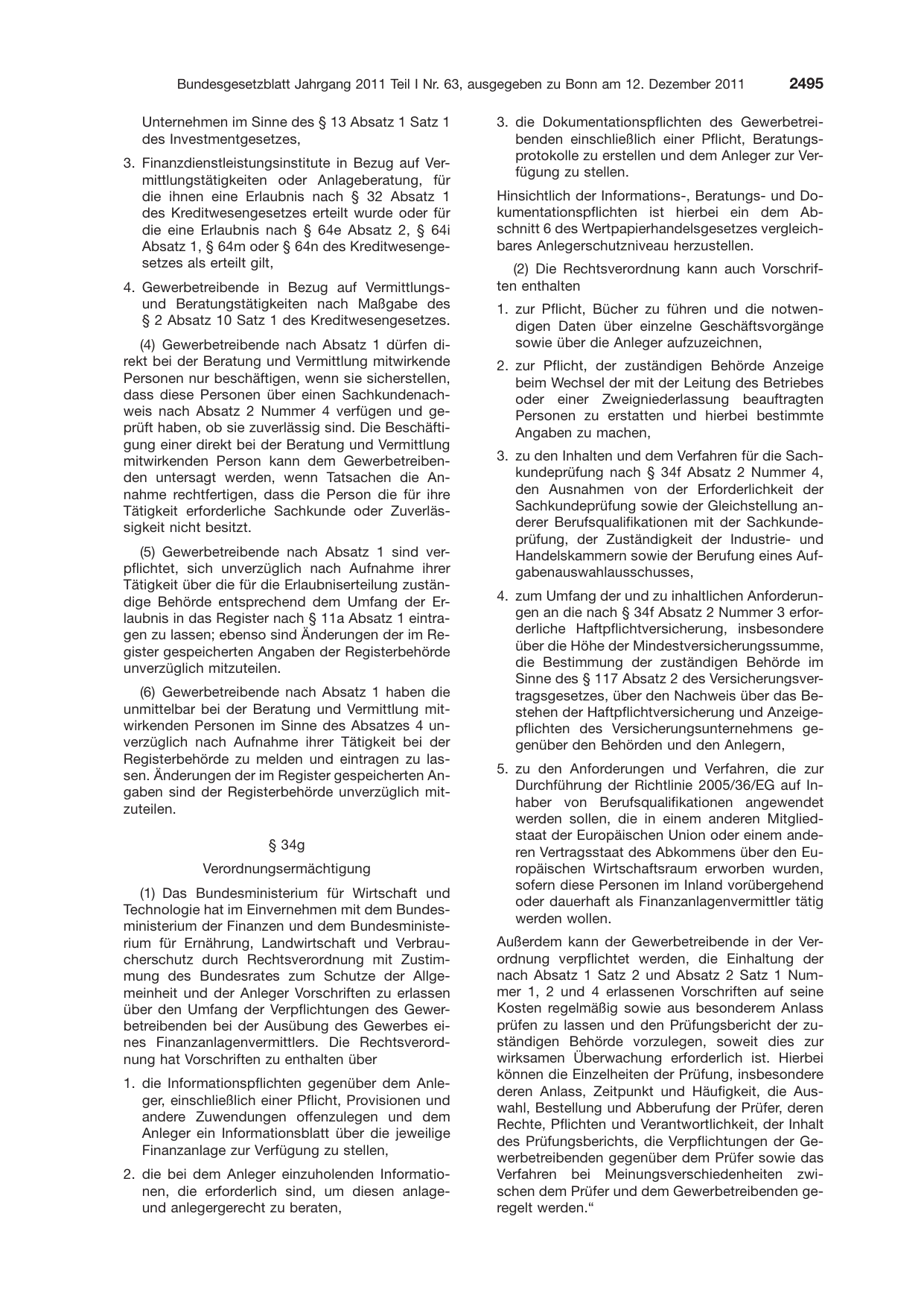 BGBl. 2011, Seite 2495 — Originalseite als Abbildung