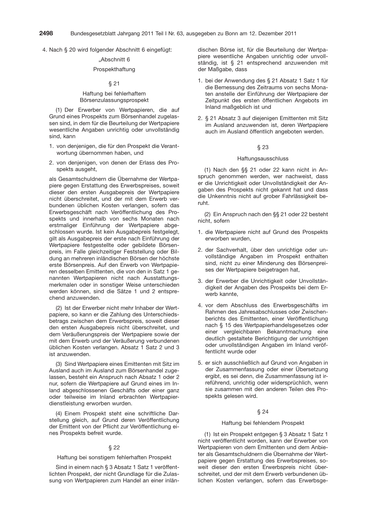 BGBl. 2011, Seite 2498 — Originalseite als Abbildung