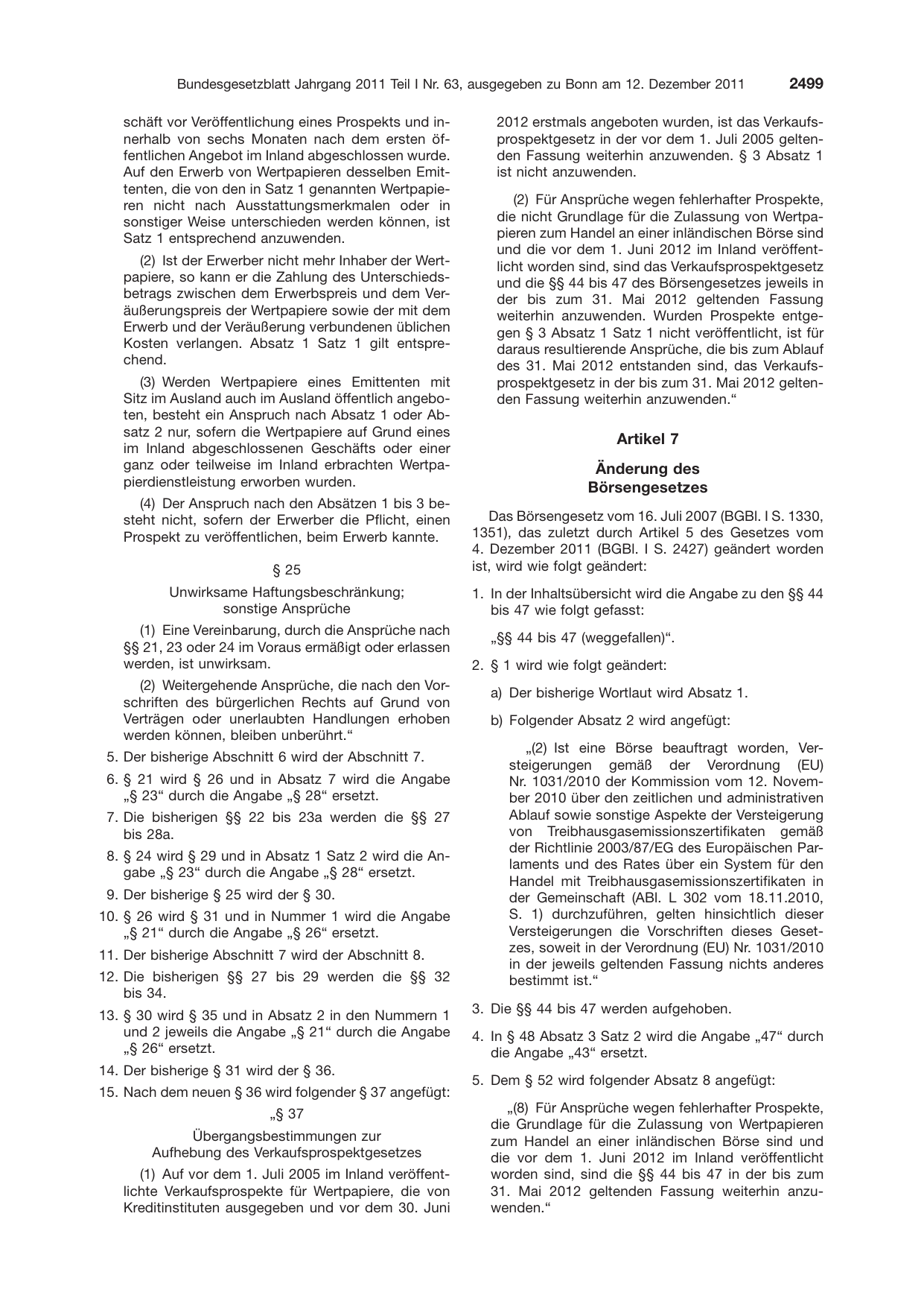 BGBl. 2011, Seite 2499 — Originalseite als Abbildung