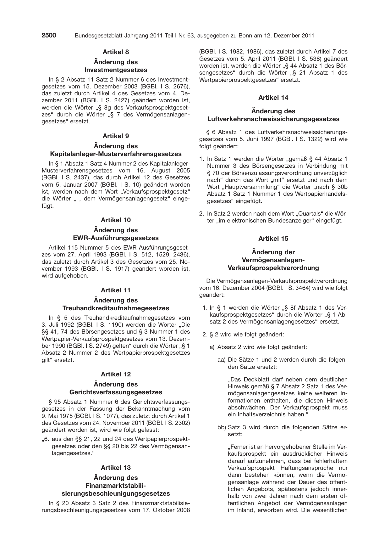 BGBl. 2011, Seite 2500 — Originalseite als Abbildung