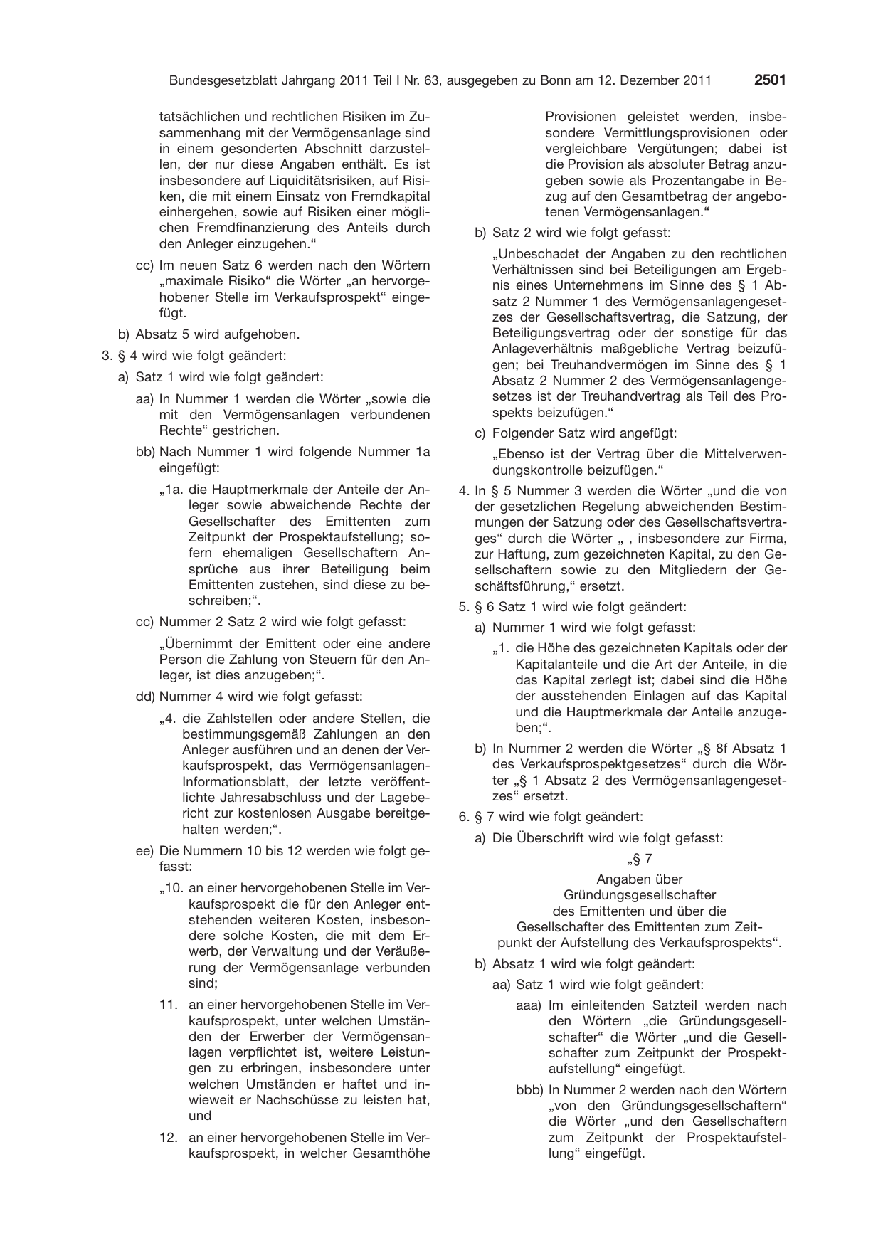 BGBl. 2011, Seite 2501 — Originalseite als Abbildung
