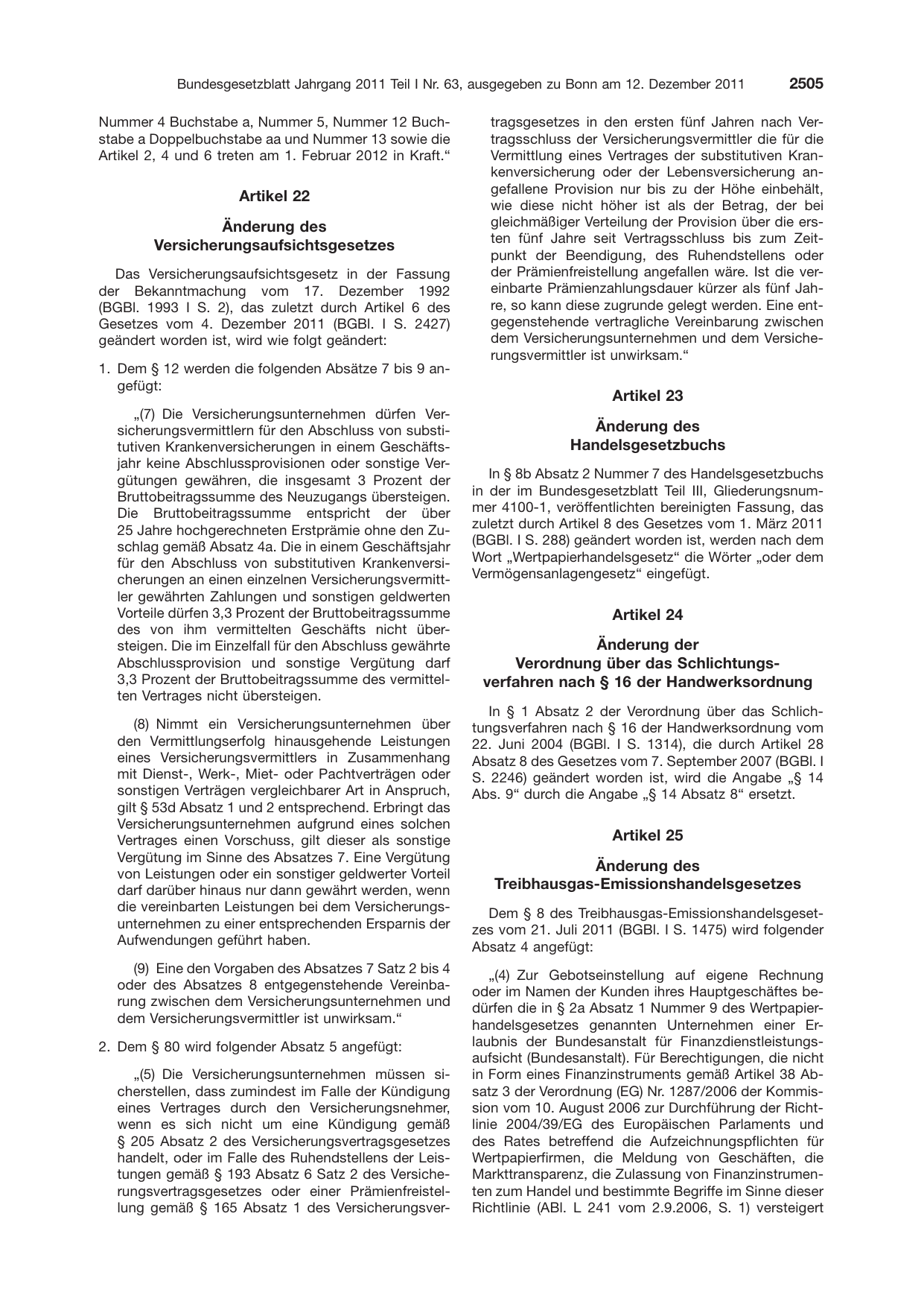 BGBl. 2011, Seite 2505 — Originalseite als Abbildung