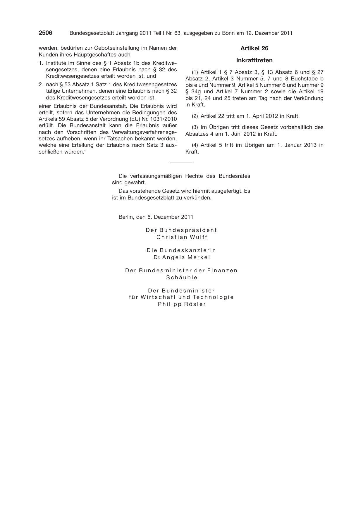 BGBl. 2011, Seite 2506 — Originalseite als Abbildung