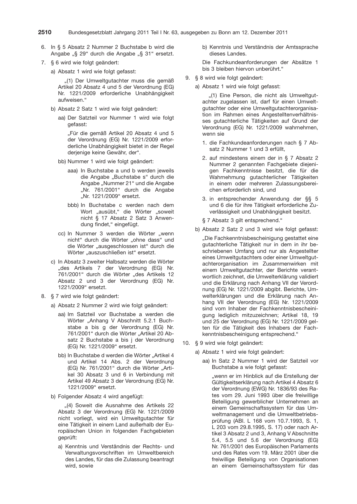 BGBl. 2011, Seite 2510 — Originalseite als Abbildung