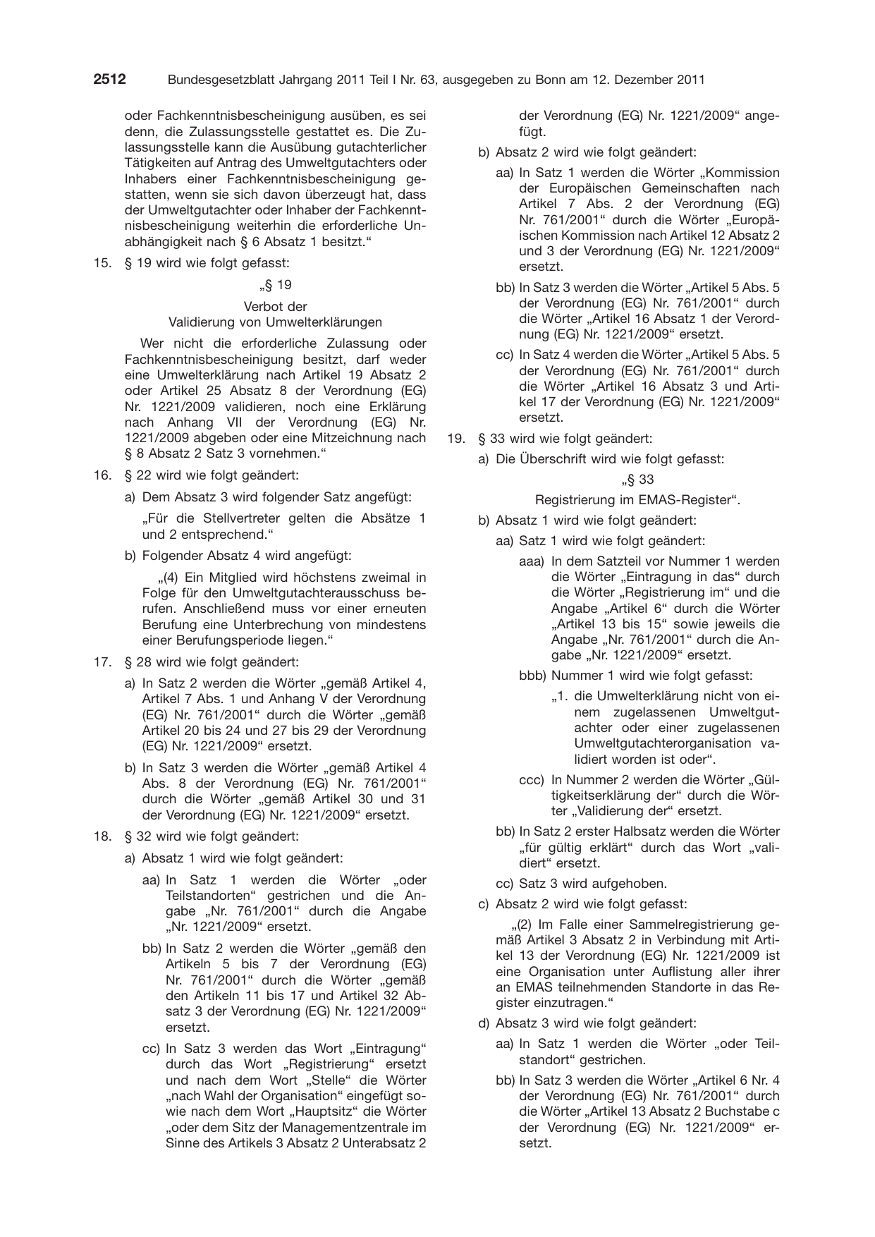 BGBl. 2011, Seite 2512 — Originalseite als Abbildung
