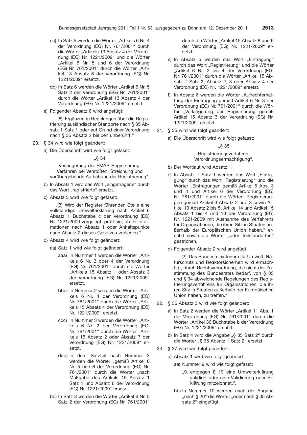 BGBl. 2011, Seite 2513 — Originalseite als Abbildung
