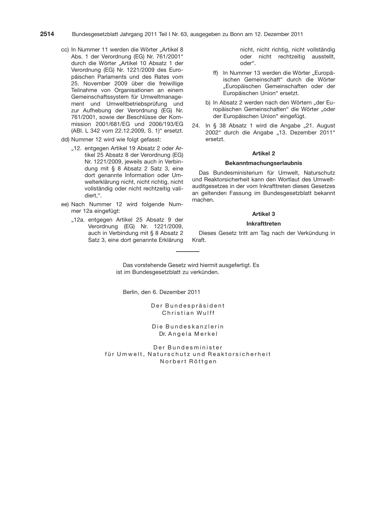 BGBl. 2011, Seite 2514 — Originalseite als Abbildung