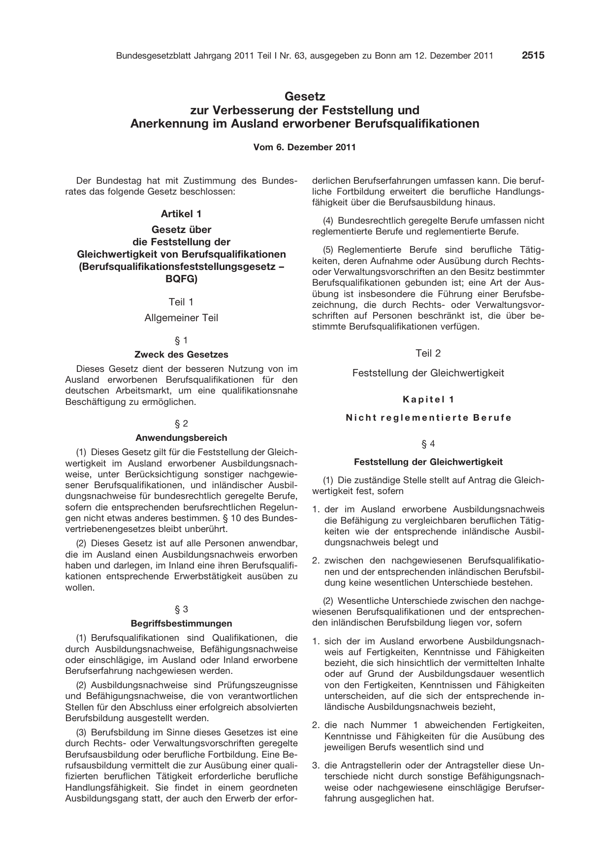 BGBl. 2011, Seite 2515 — Originalseite als Abbildung