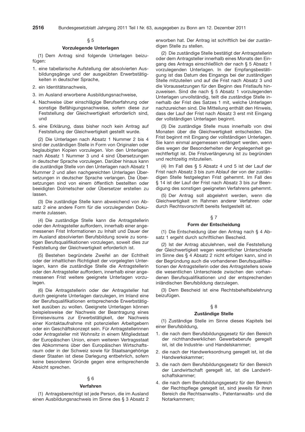 BGBl. 2011, Seite 2516 — Originalseite als Abbildung