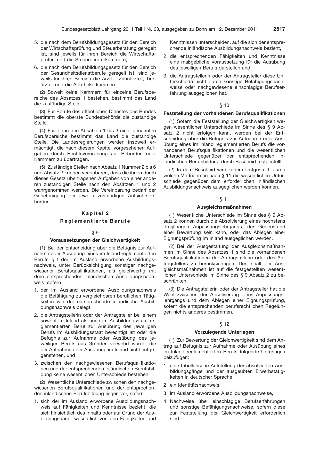 BGBl. 2011, Seite 2517 — Originalseite als Abbildung