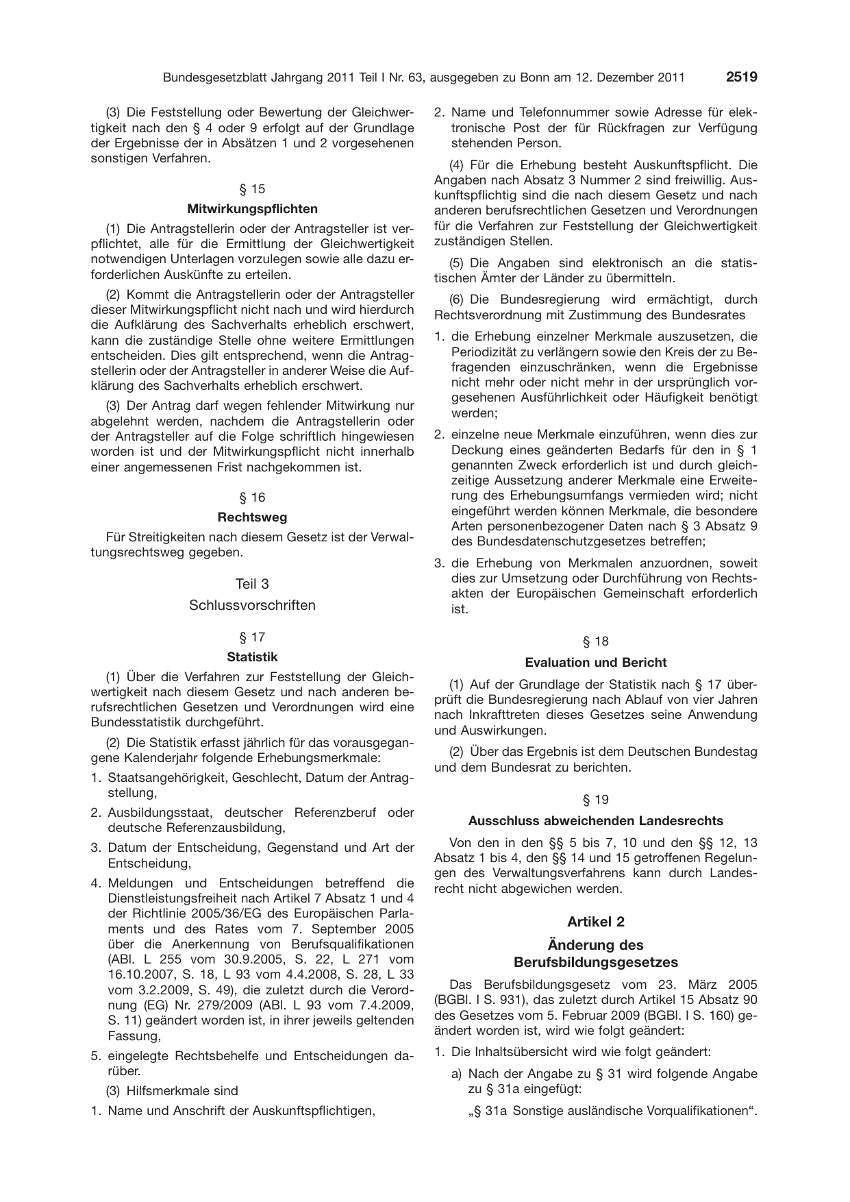 BGBl. 2011, Seite 2519 — Originalseite als Abbildung