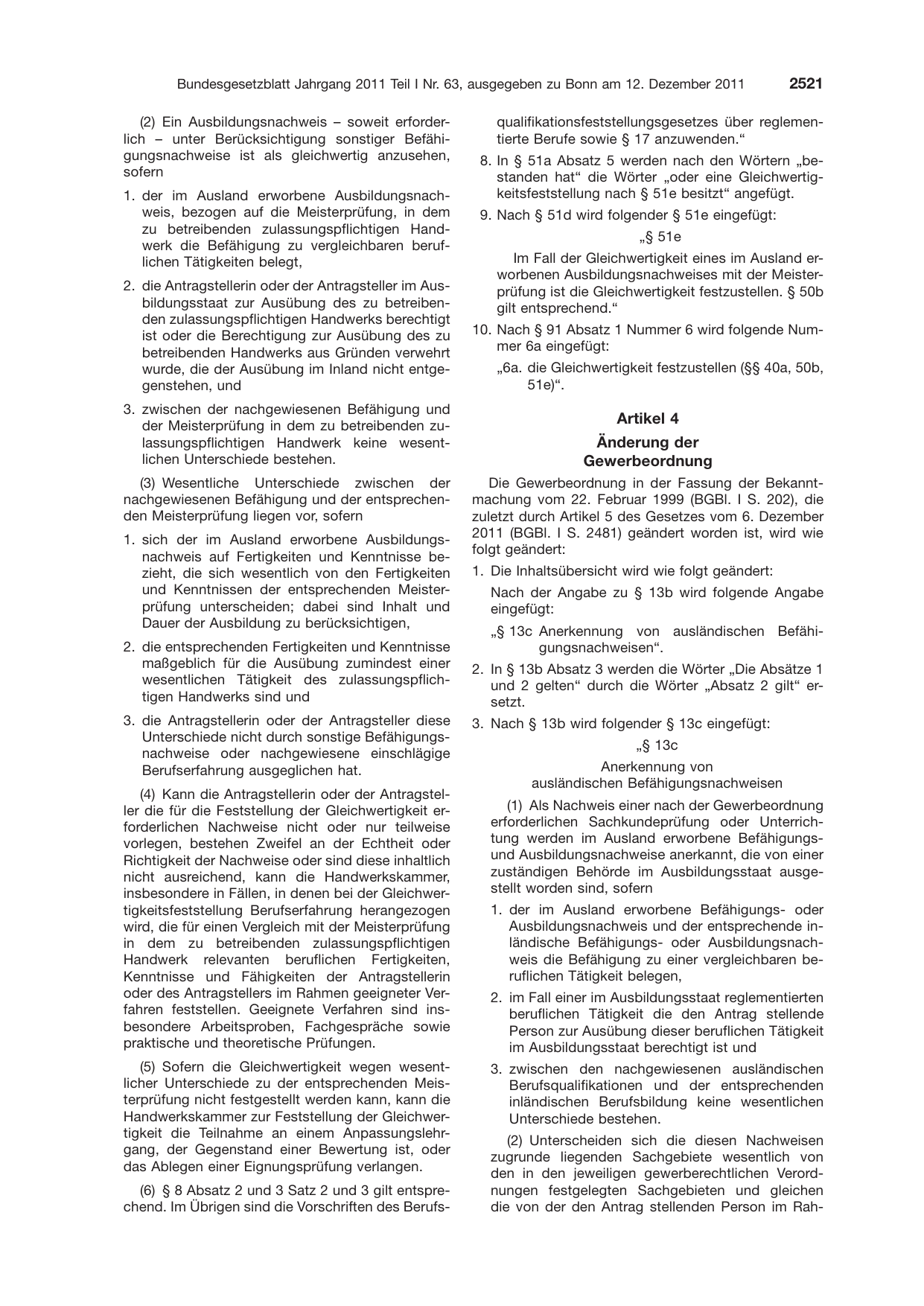 BGBl. 2011, Seite 2521 — Originalseite als Abbildung