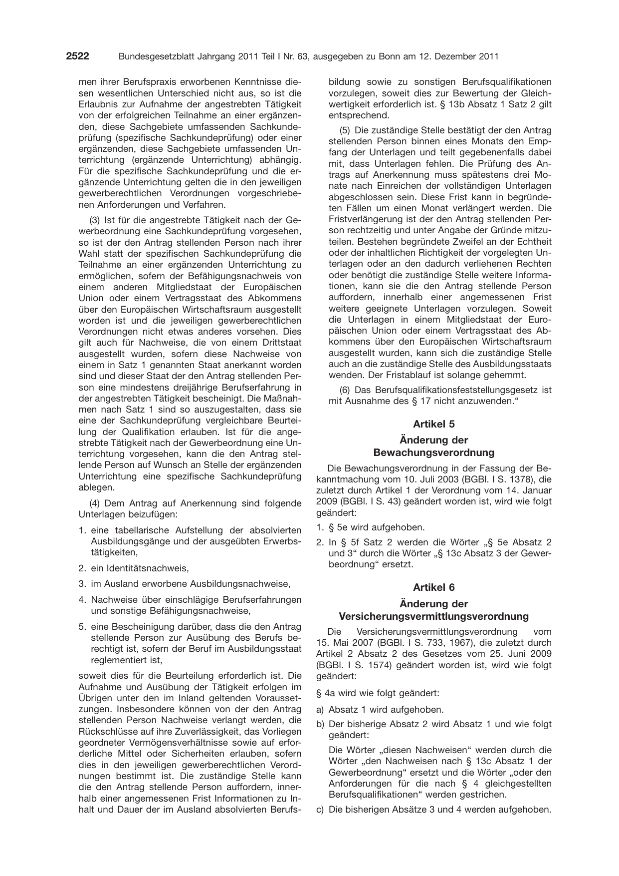 BGBl. 2011, Seite 2522 — Originalseite als Abbildung