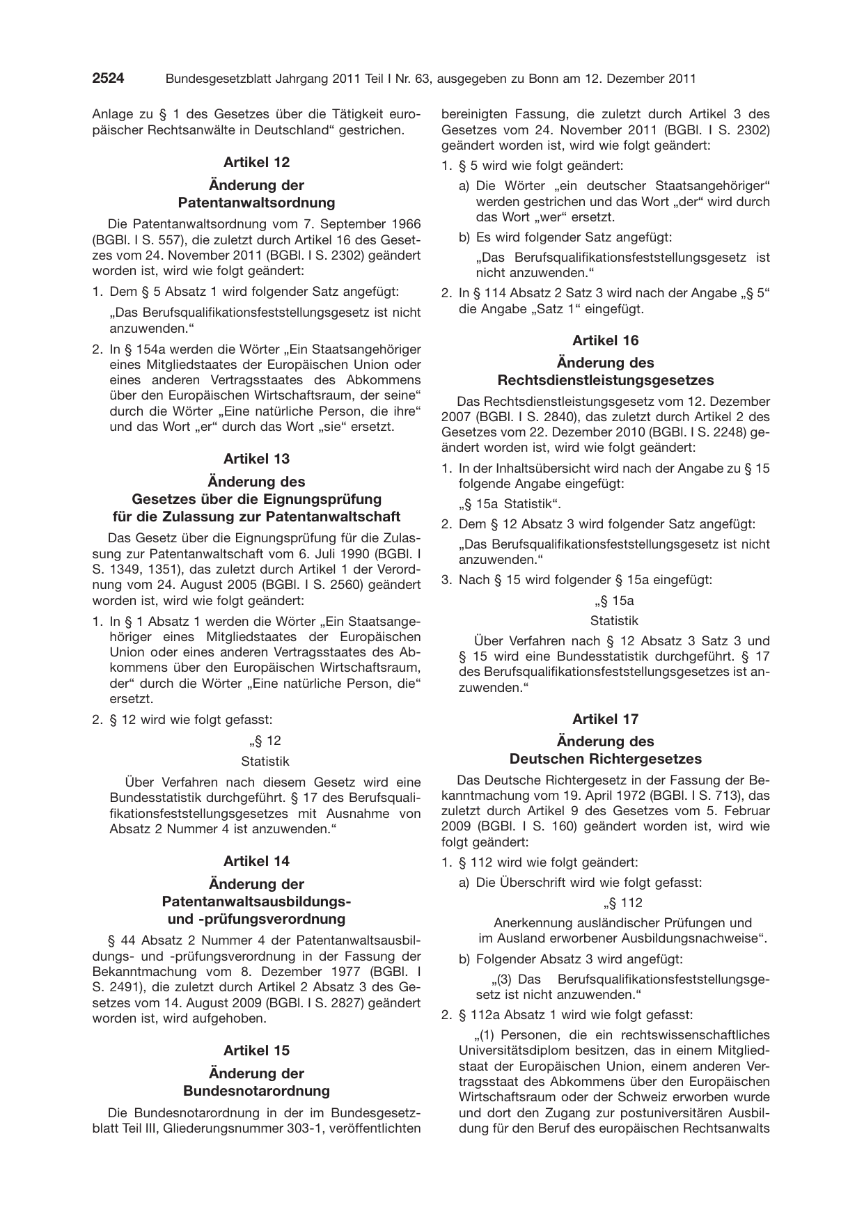 BGBl. 2011, Seite 2524 — Originalseite als Abbildung
