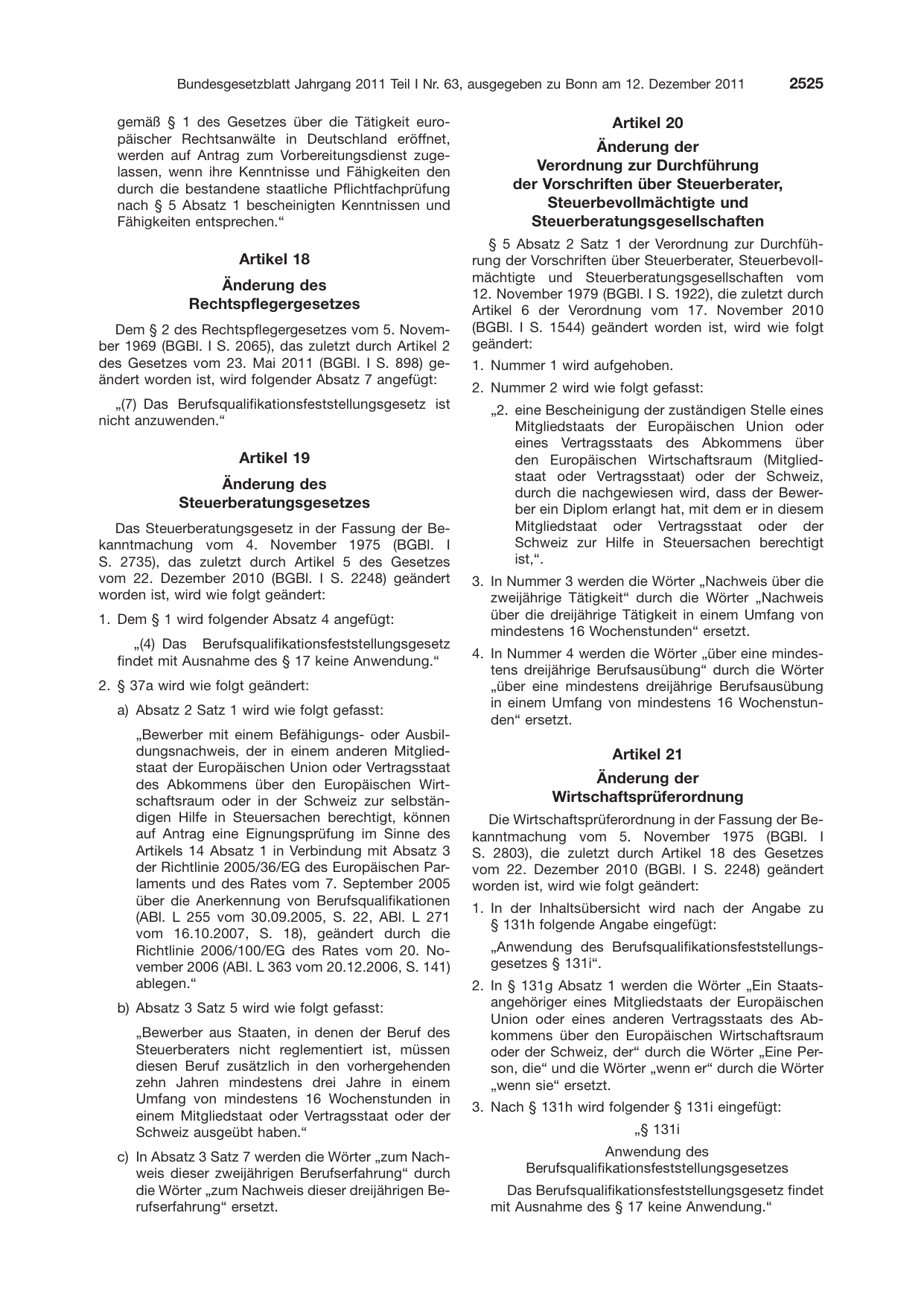 BGBl. 2011, Seite 2525 — Originalseite als Abbildung
