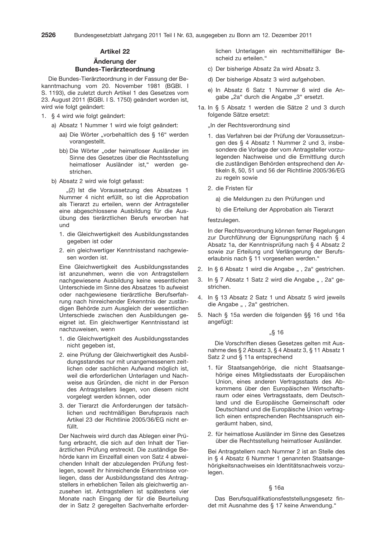 BGBl. 2011, Seite 2526 — Originalseite als Abbildung